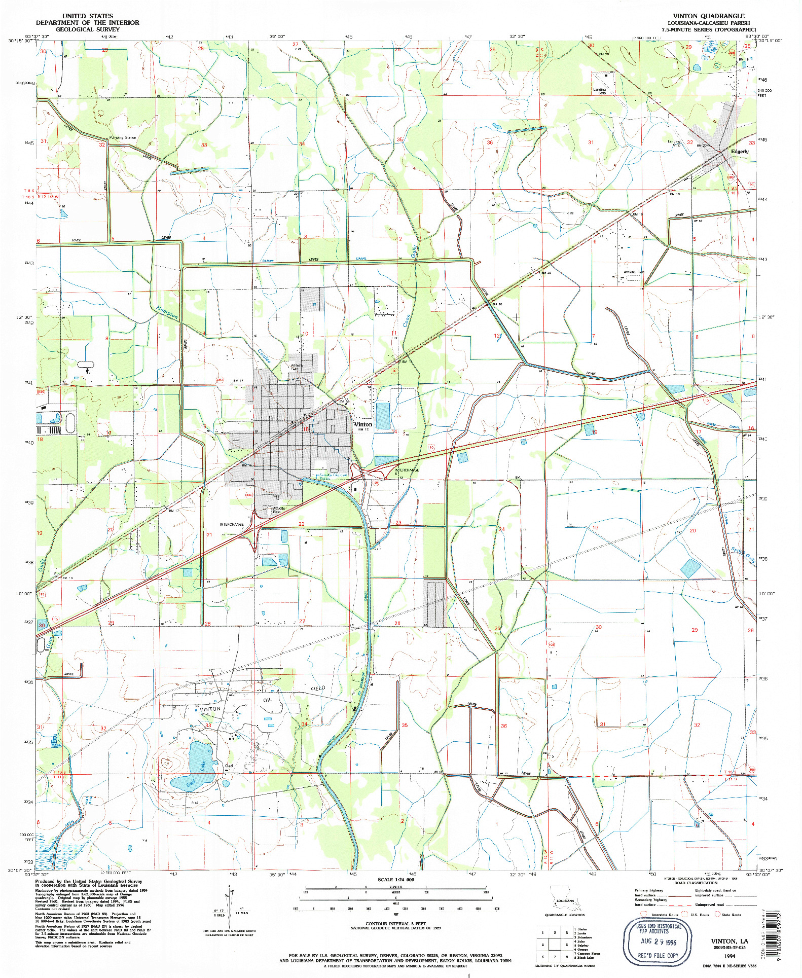 USGS 1:24000-SCALE QUADRANGLE FOR VINTON, LA 1994