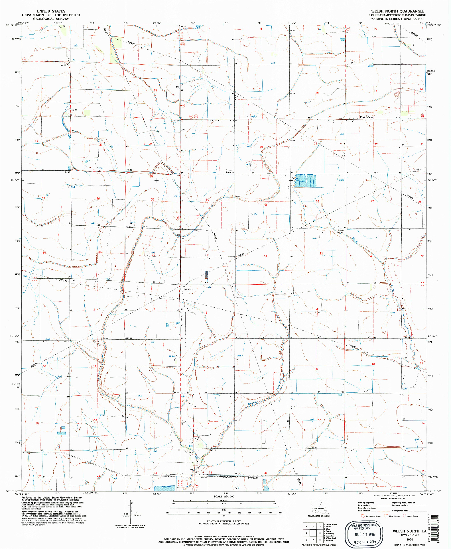 USGS 1:24000-SCALE QUADRANGLE FOR WELSH NORTH, LA 1994