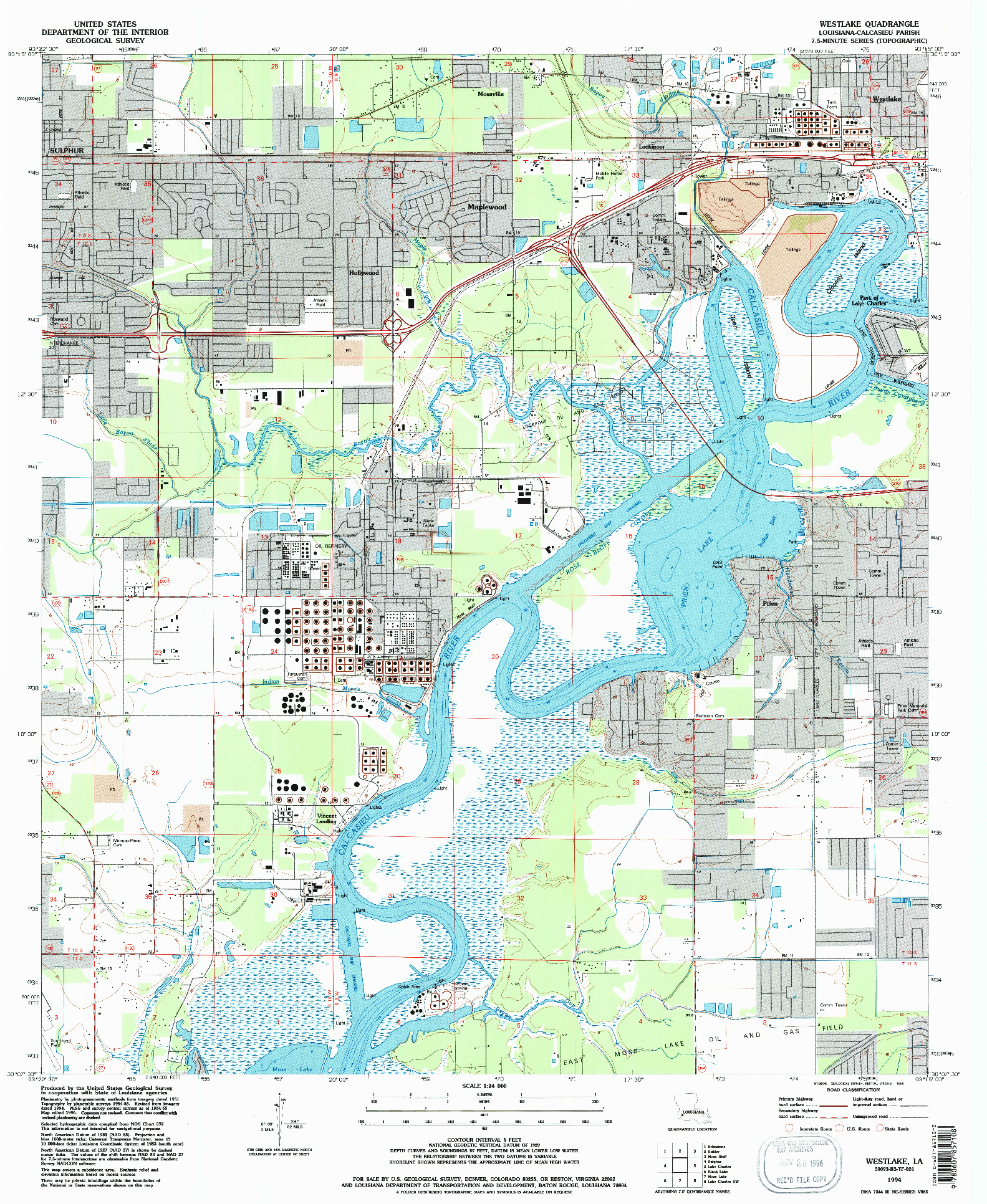 USGS 1:24000-SCALE QUADRANGLE FOR WESTLAKE, LA 1994