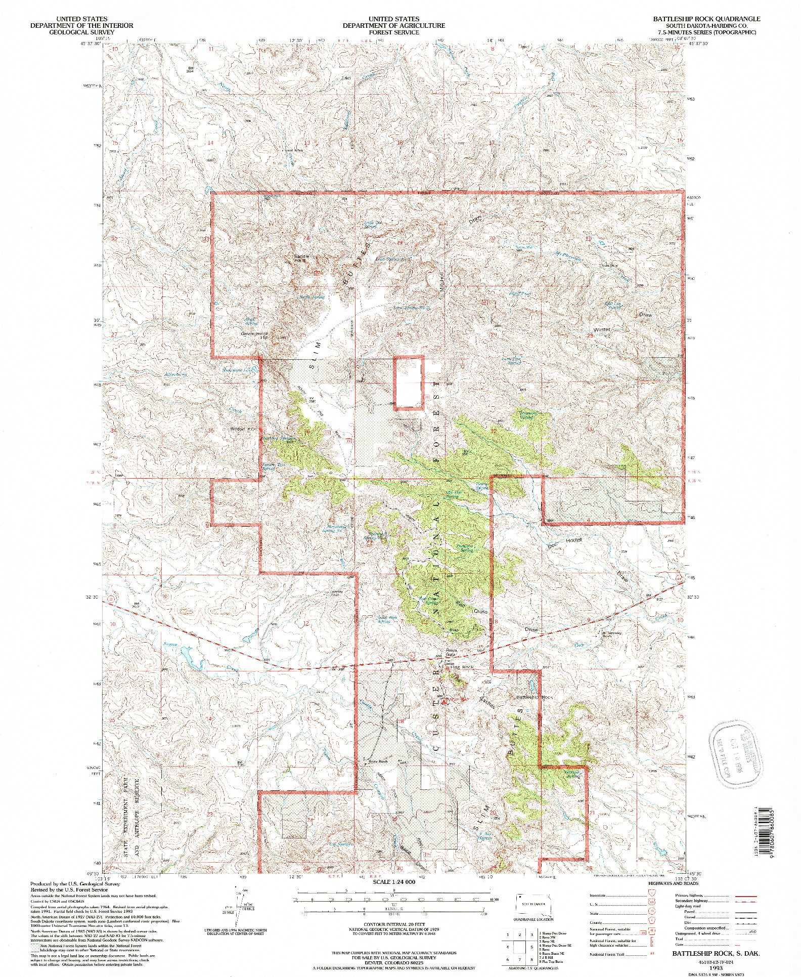 USGS 1:24000-SCALE QUADRANGLE FOR BATTLESHIP ROCK, SD 1993