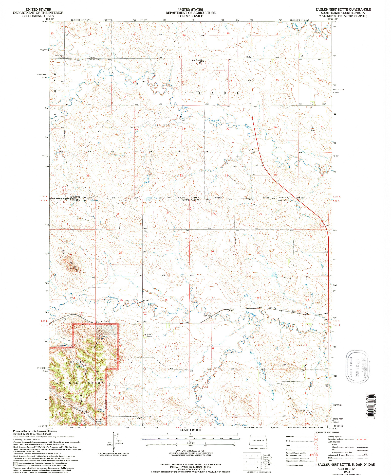 USGS 1:24000-SCALE QUADRANGLE FOR EAGLES NEST BUTTE, SD 1993