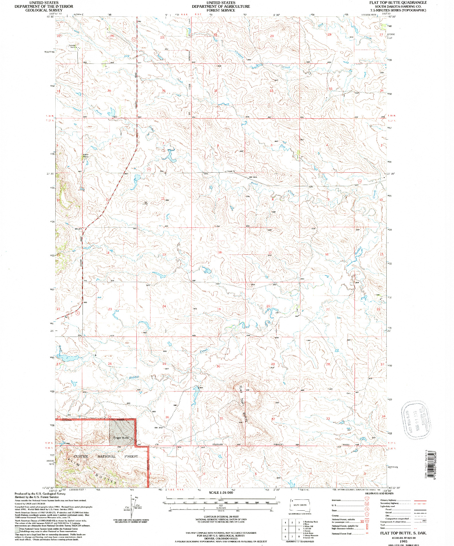 USGS 1:24000-SCALE QUADRANGLE FOR FLAT TOP BUTTE, SD 1993