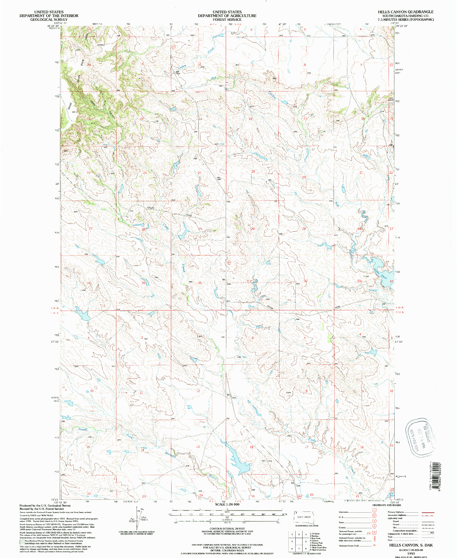 USGS 1:24000-SCALE QUADRANGLE FOR HELLS CANYON, SD 1993