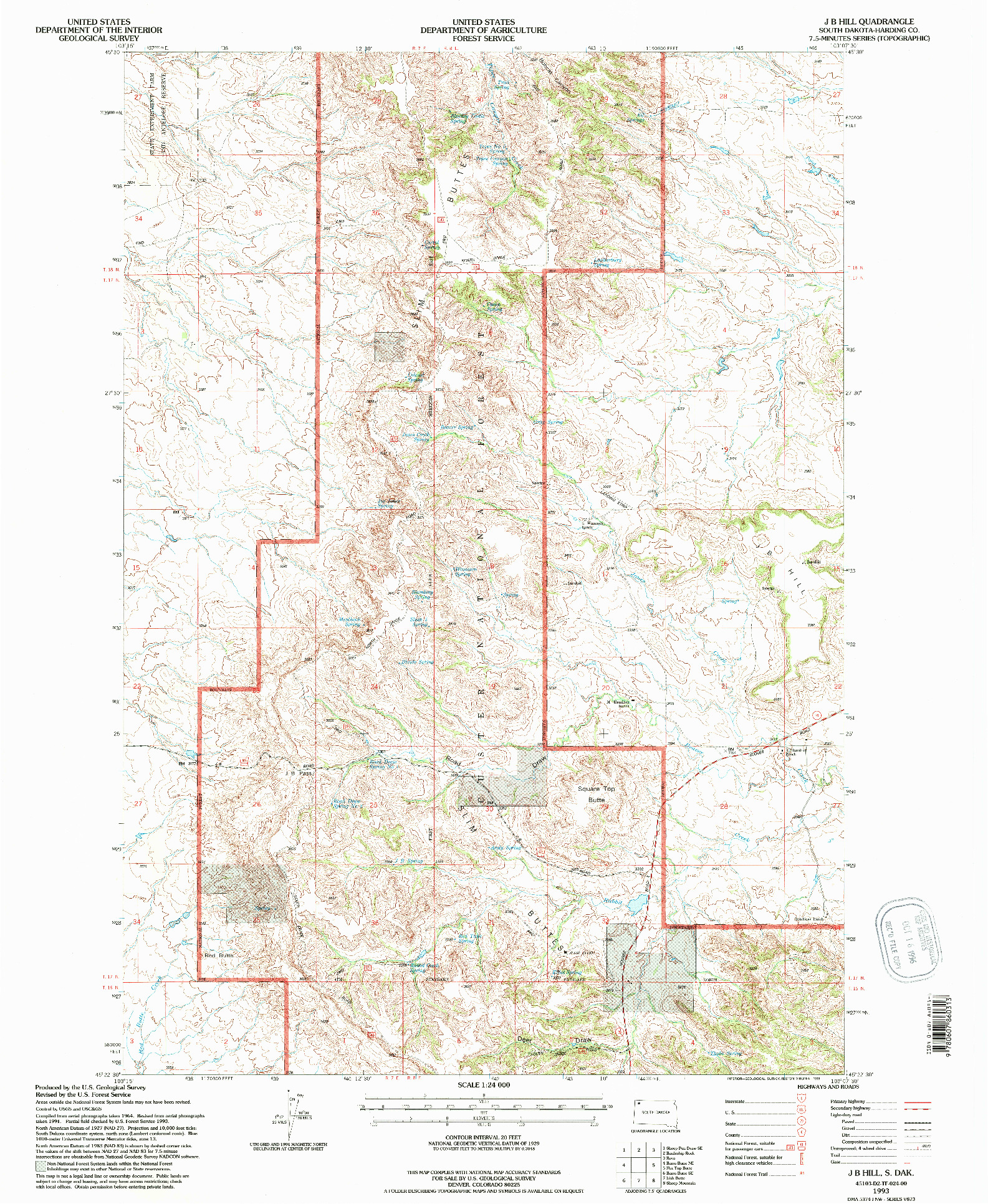 USGS 1:24000-SCALE QUADRANGLE FOR J B HILL, SD 1993