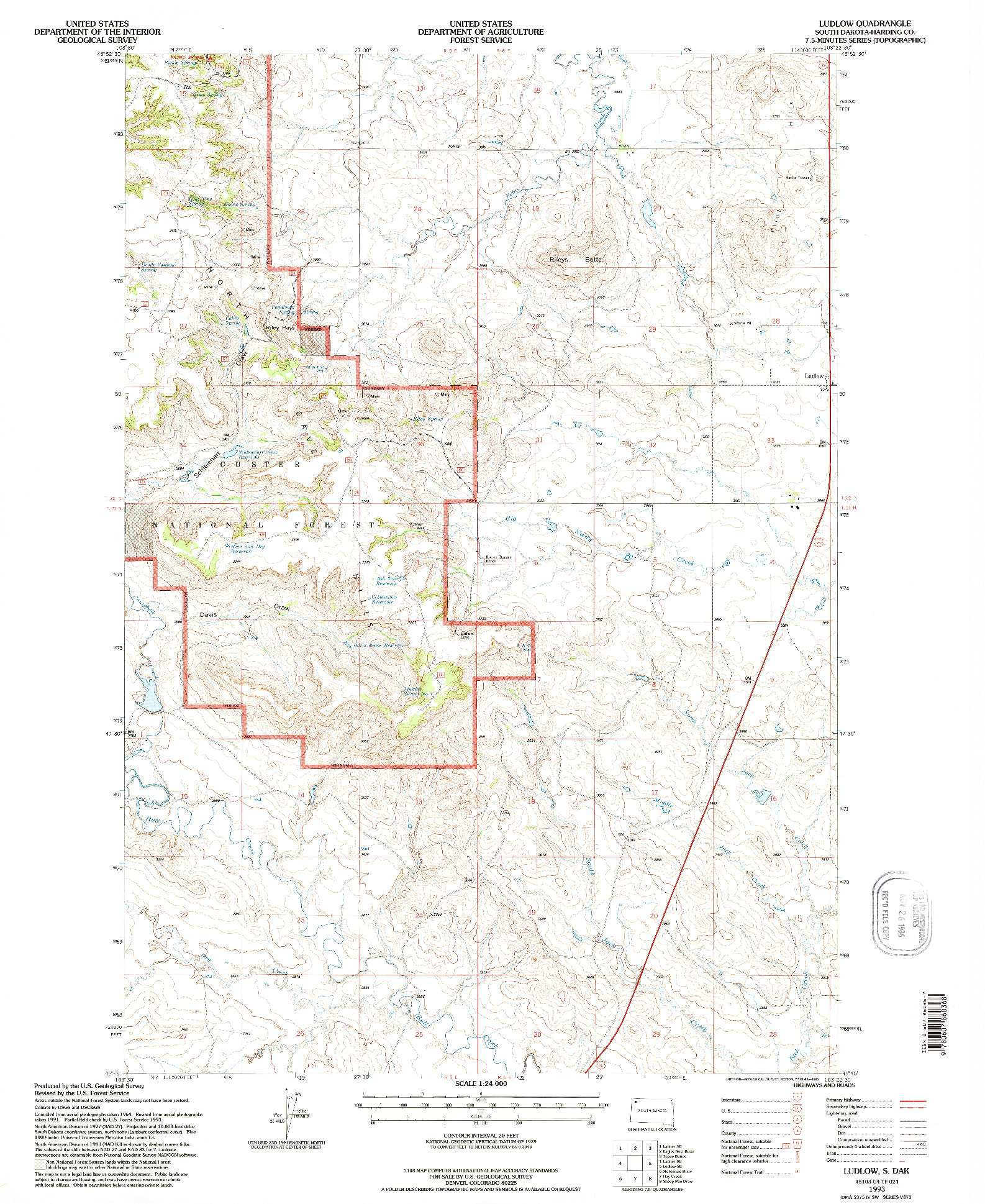 USGS 1:24000-SCALE QUADRANGLE FOR LUDLOW, SD 1993