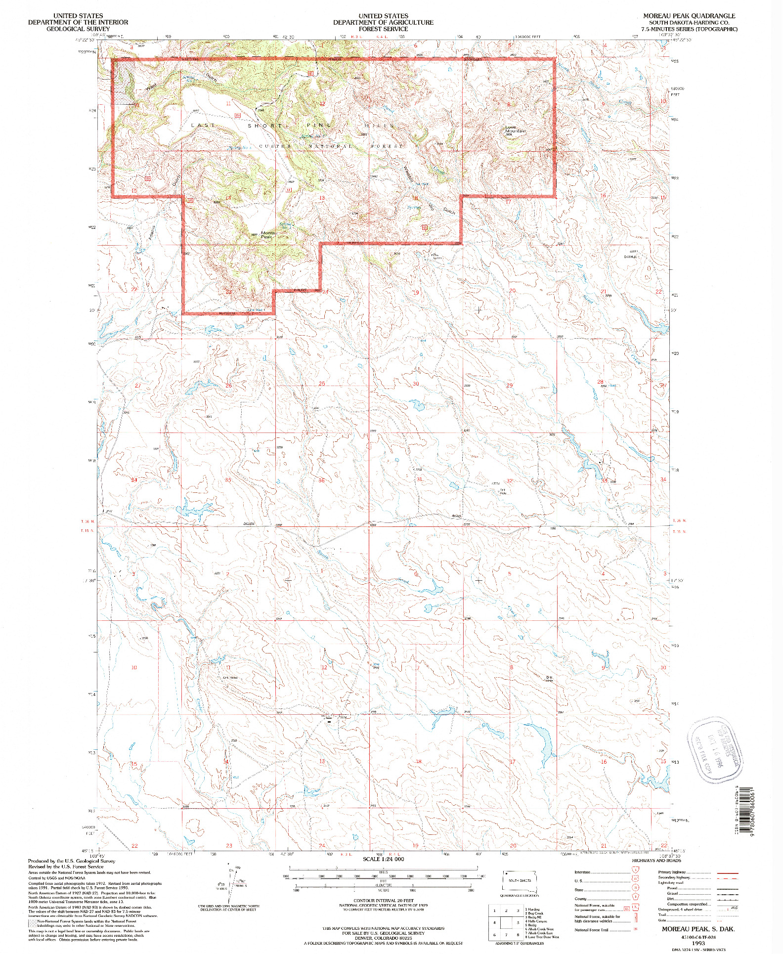 USGS 1:24000-SCALE QUADRANGLE FOR MOREAU PEAK, SD 1993