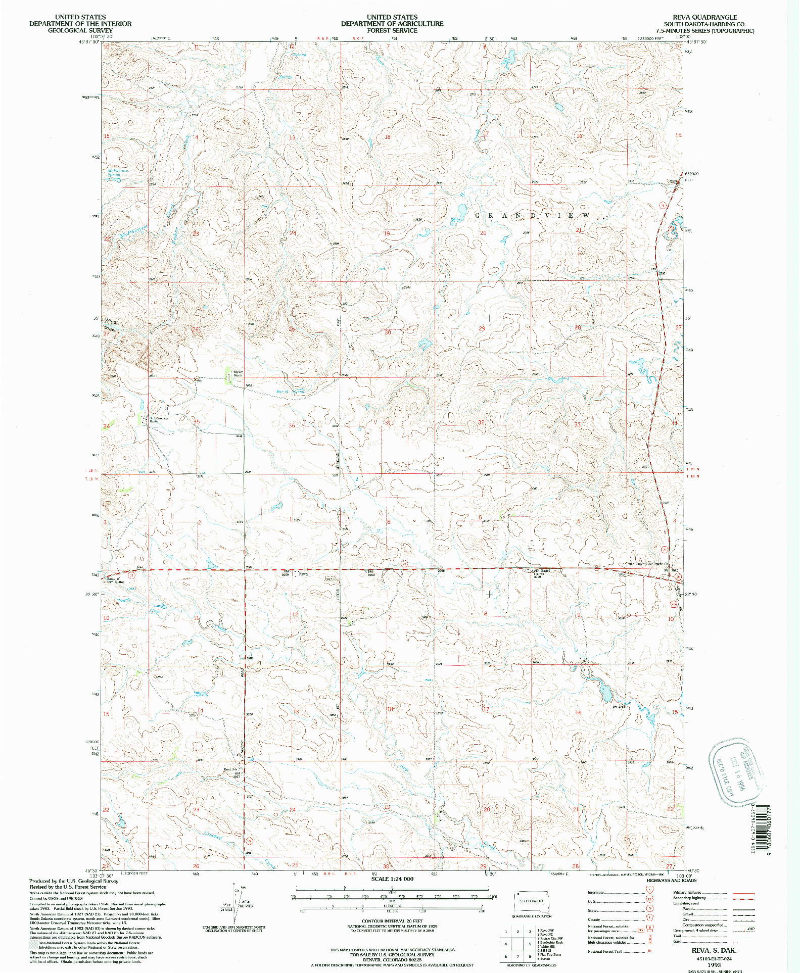 USGS 1:24000-SCALE QUADRANGLE FOR REVA, SD 1993