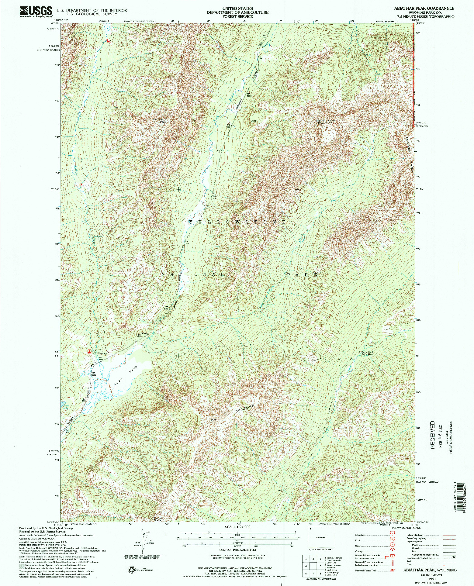 USGS 1:24000-SCALE QUADRANGLE FOR ABIATHAR PEAK, WY 1991