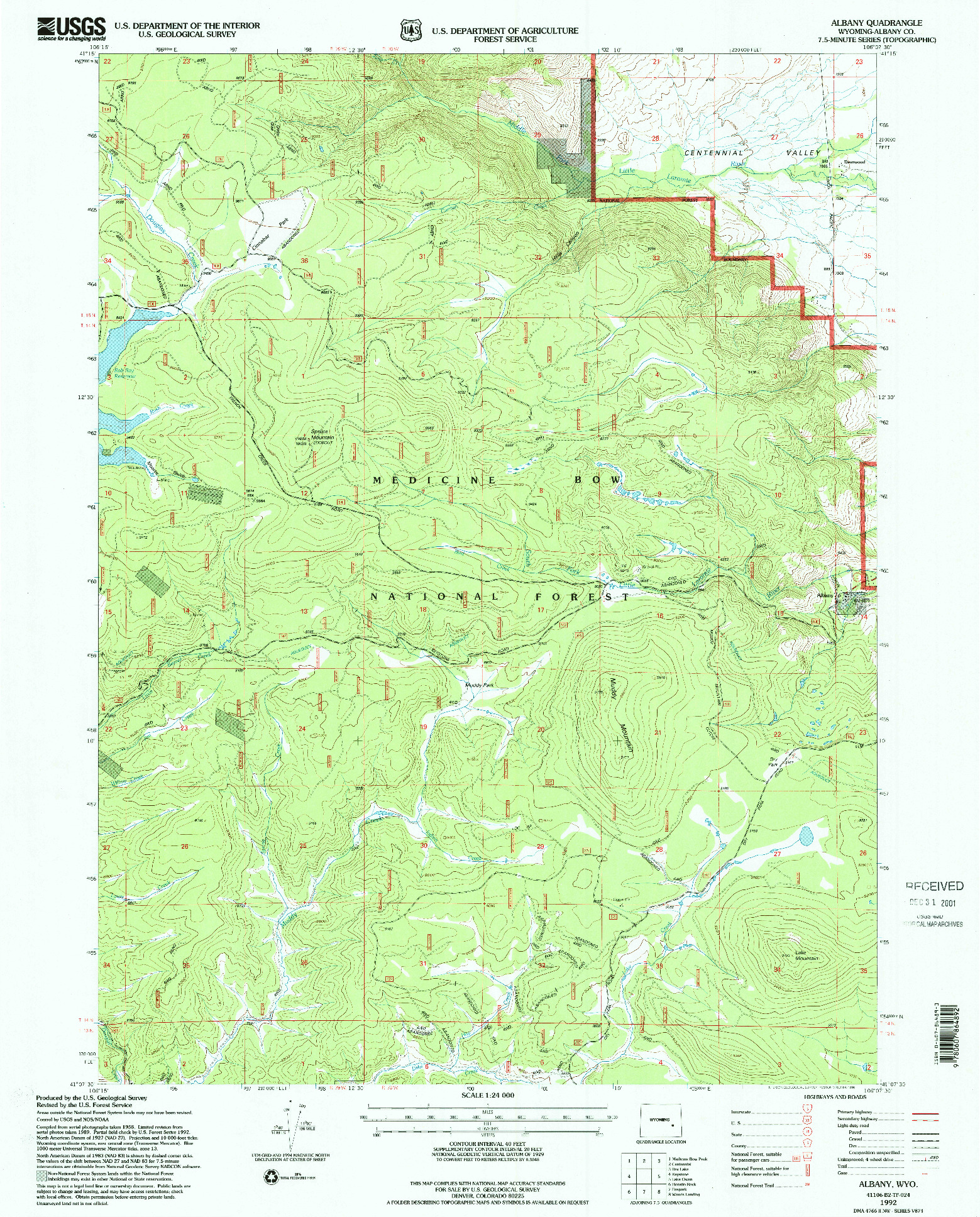 USGS 1:24000-SCALE QUADRANGLE FOR ALBANY, WY 1992