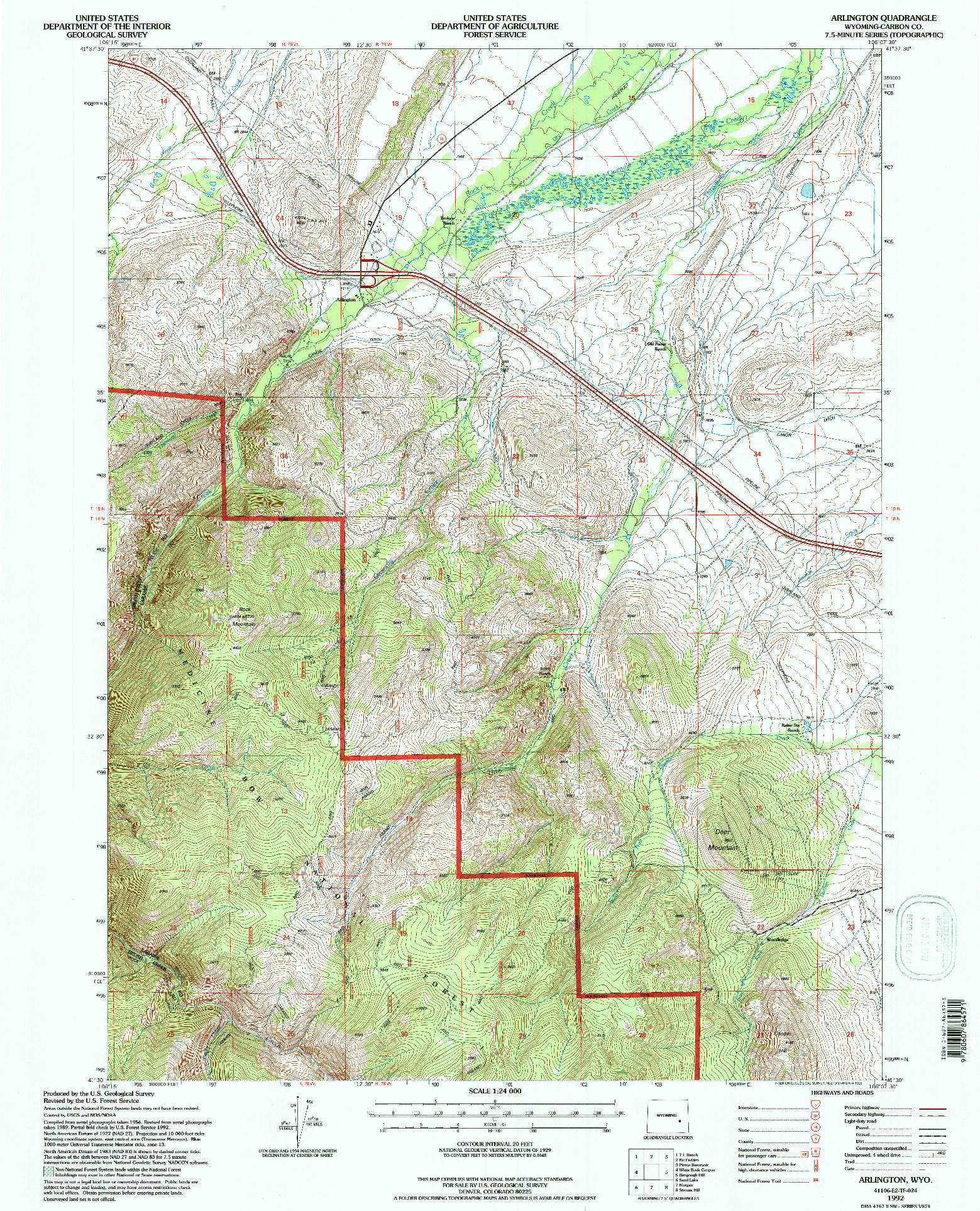 USGS 1:24000-SCALE QUADRANGLE FOR ARLINGTON, WY 1992