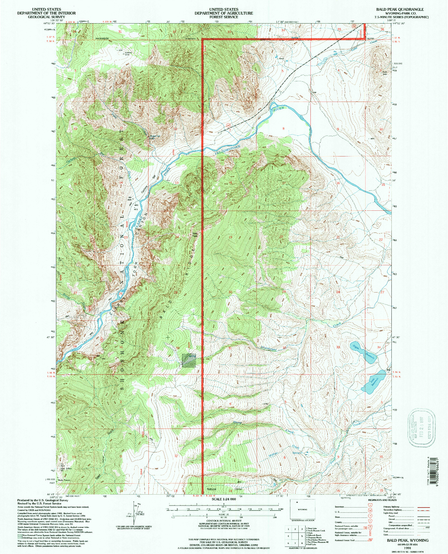USGS 1:24000-SCALE QUADRANGLE FOR BALD PEAK, WY 1991