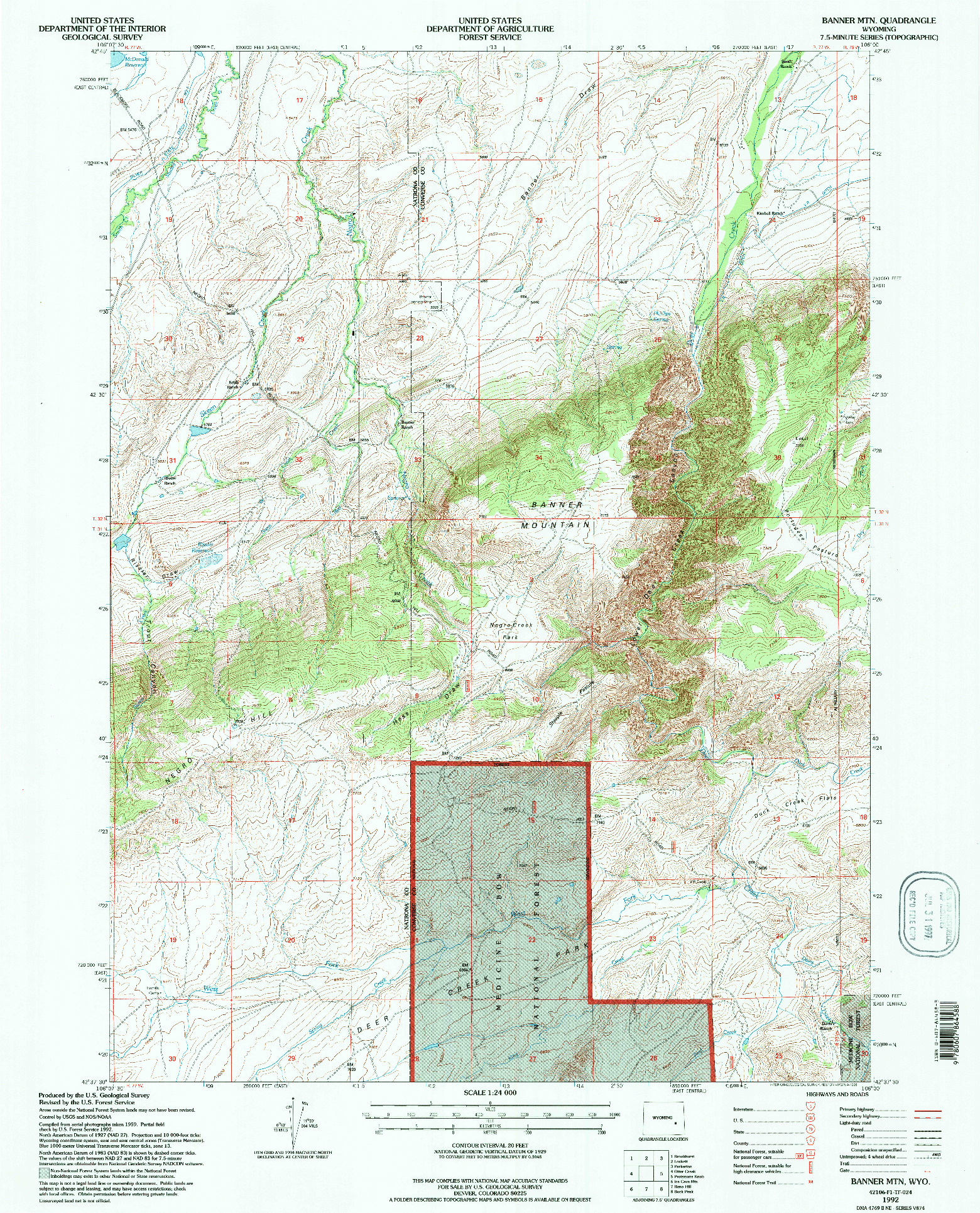 USGS 1:24000-SCALE QUADRANGLE FOR BANNER MTN, WY 1992