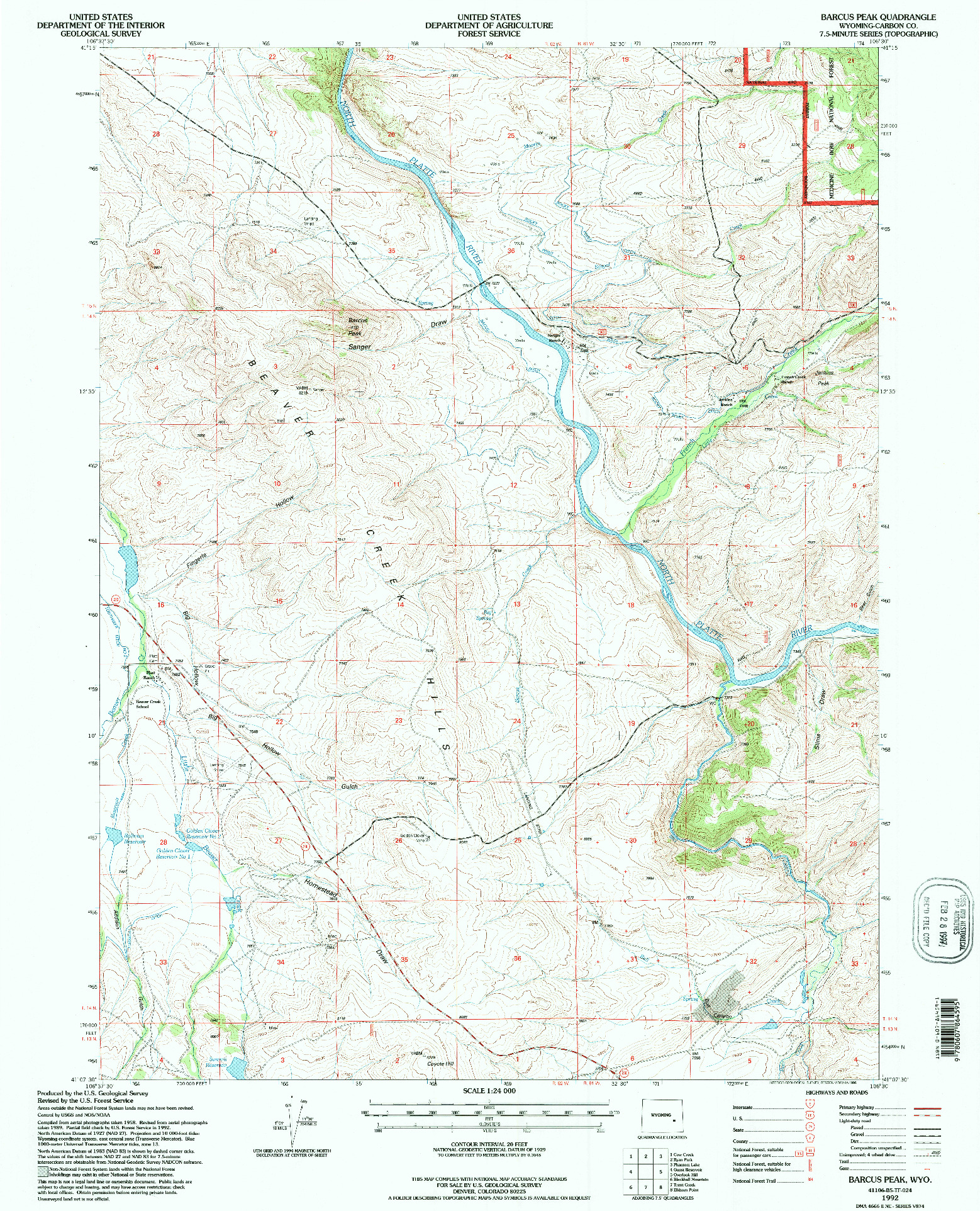 USGS 1:24000-SCALE QUADRANGLE FOR BARCUS PEAK, WY 1992