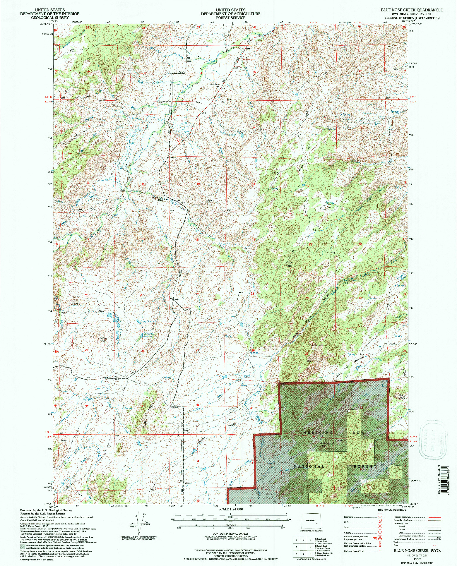 USGS 1:24000-SCALE QUADRANGLE FOR BLUE NOSE CREEK, WY 1992