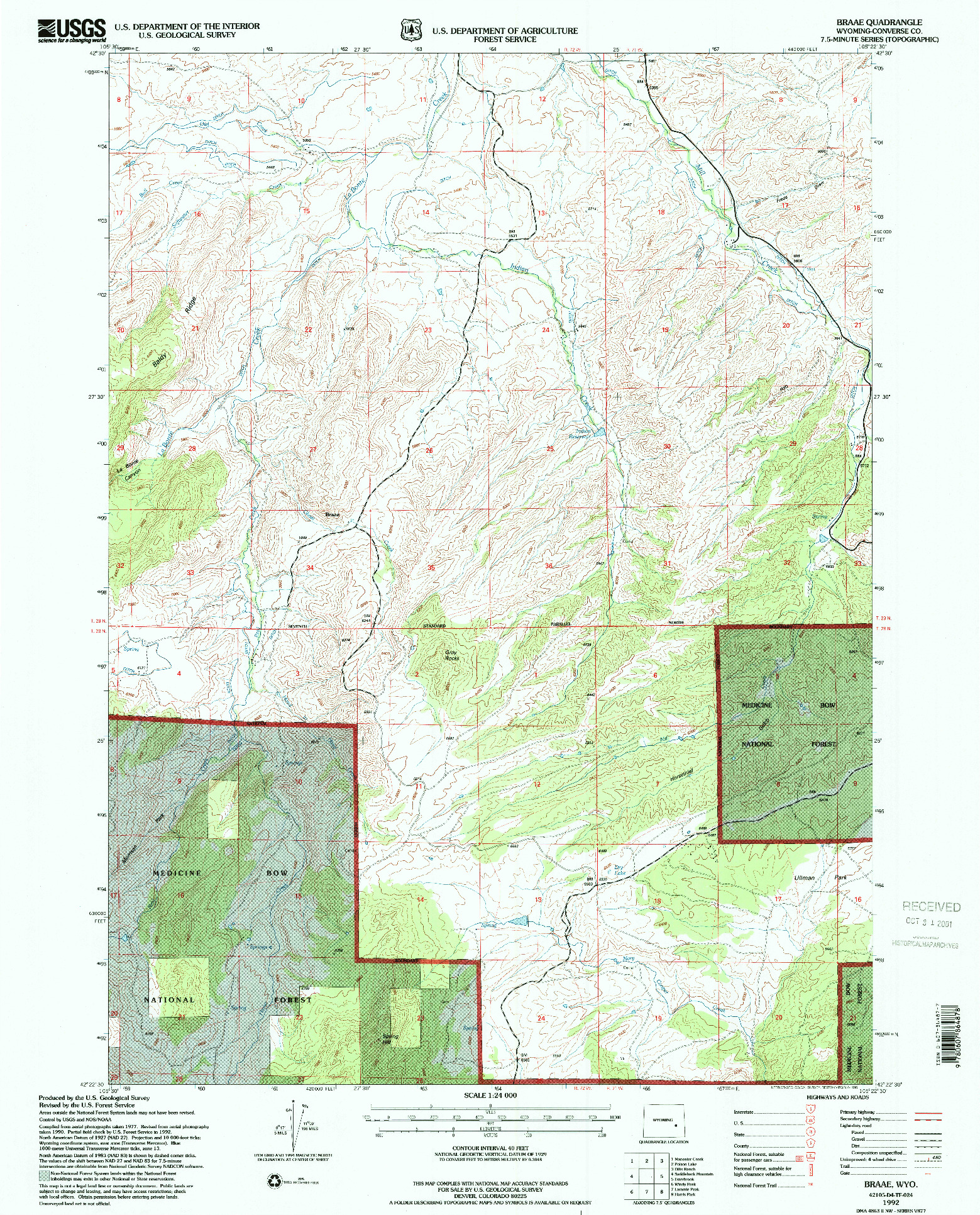 USGS 1:24000-SCALE QUADRANGLE FOR BRAAE, WY 1992