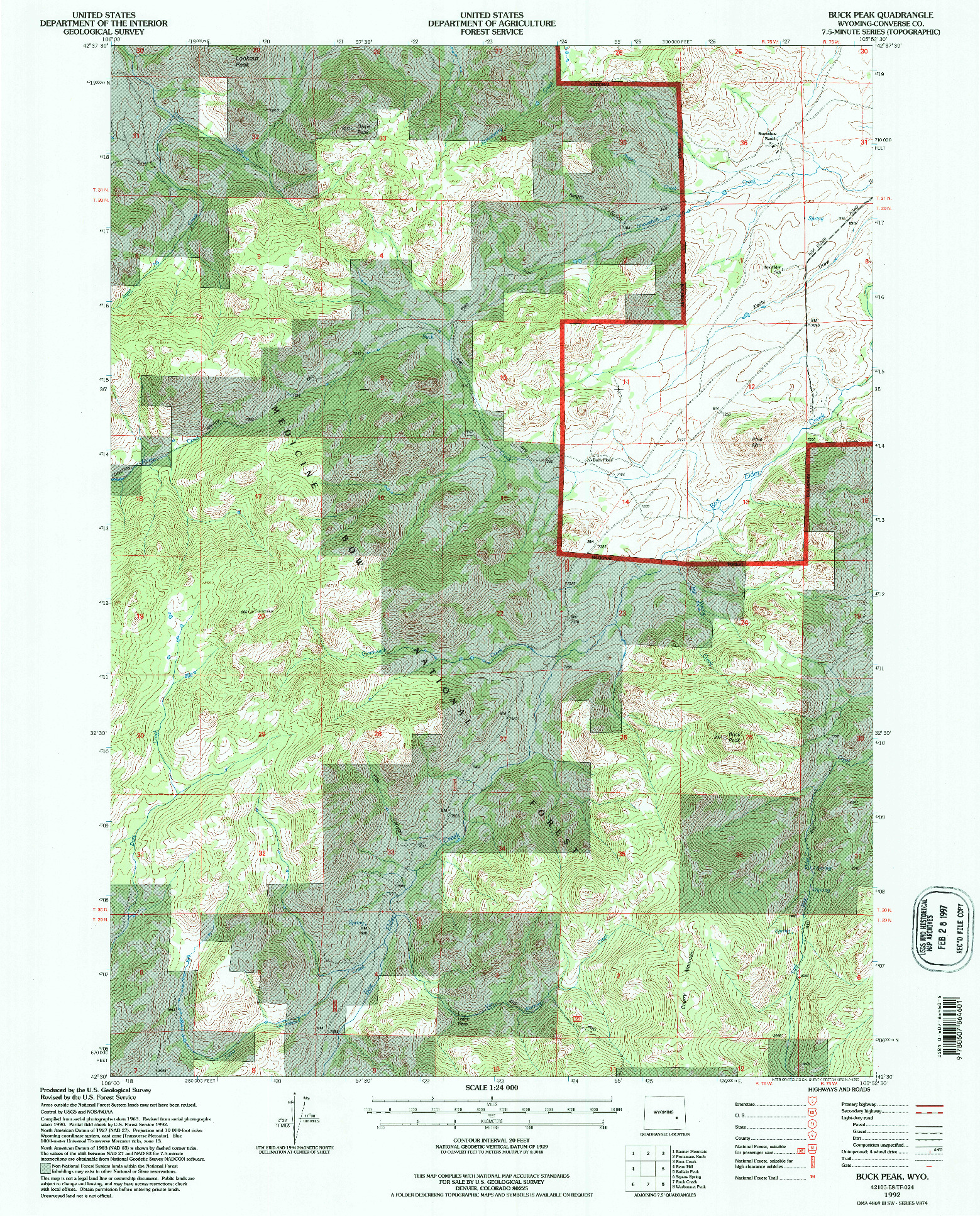 USGS 1:24000-SCALE QUADRANGLE FOR BUCK PEAK, WY 1992