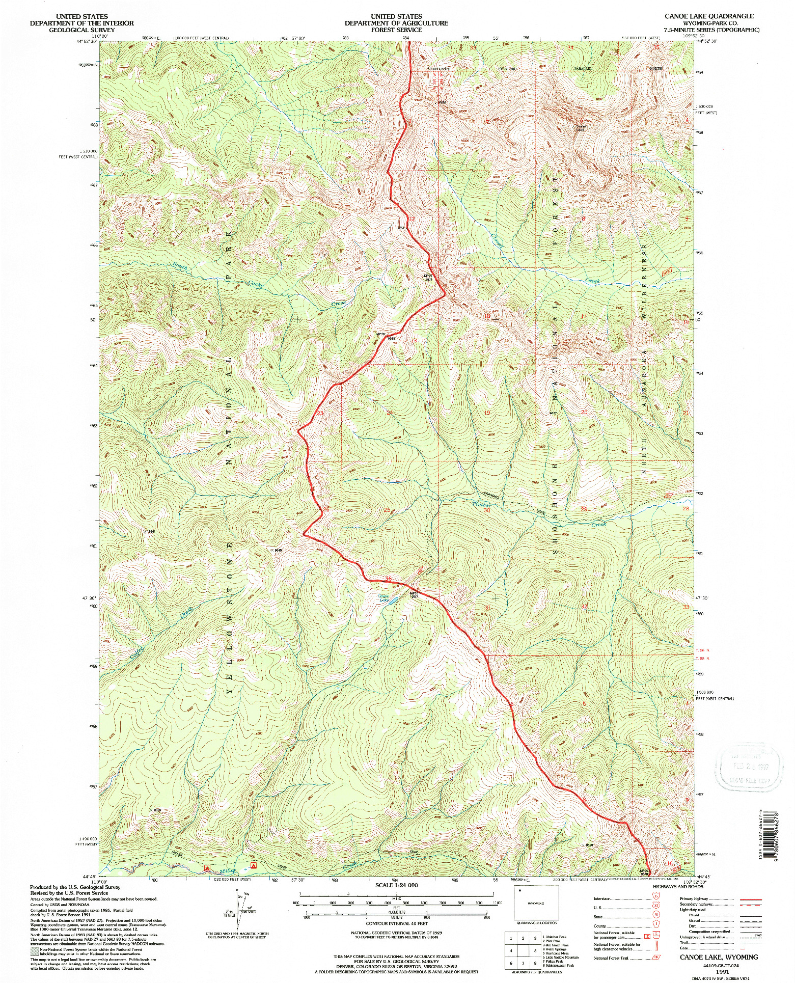 USGS 1:24000-SCALE QUADRANGLE FOR CANOE LAKE, WY 1991