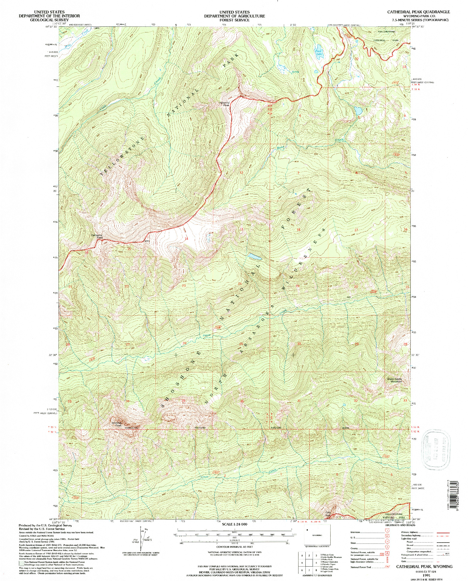 USGS 1:24000-SCALE QUADRANGLE FOR CATHEDRAL PEAK, WY 1991