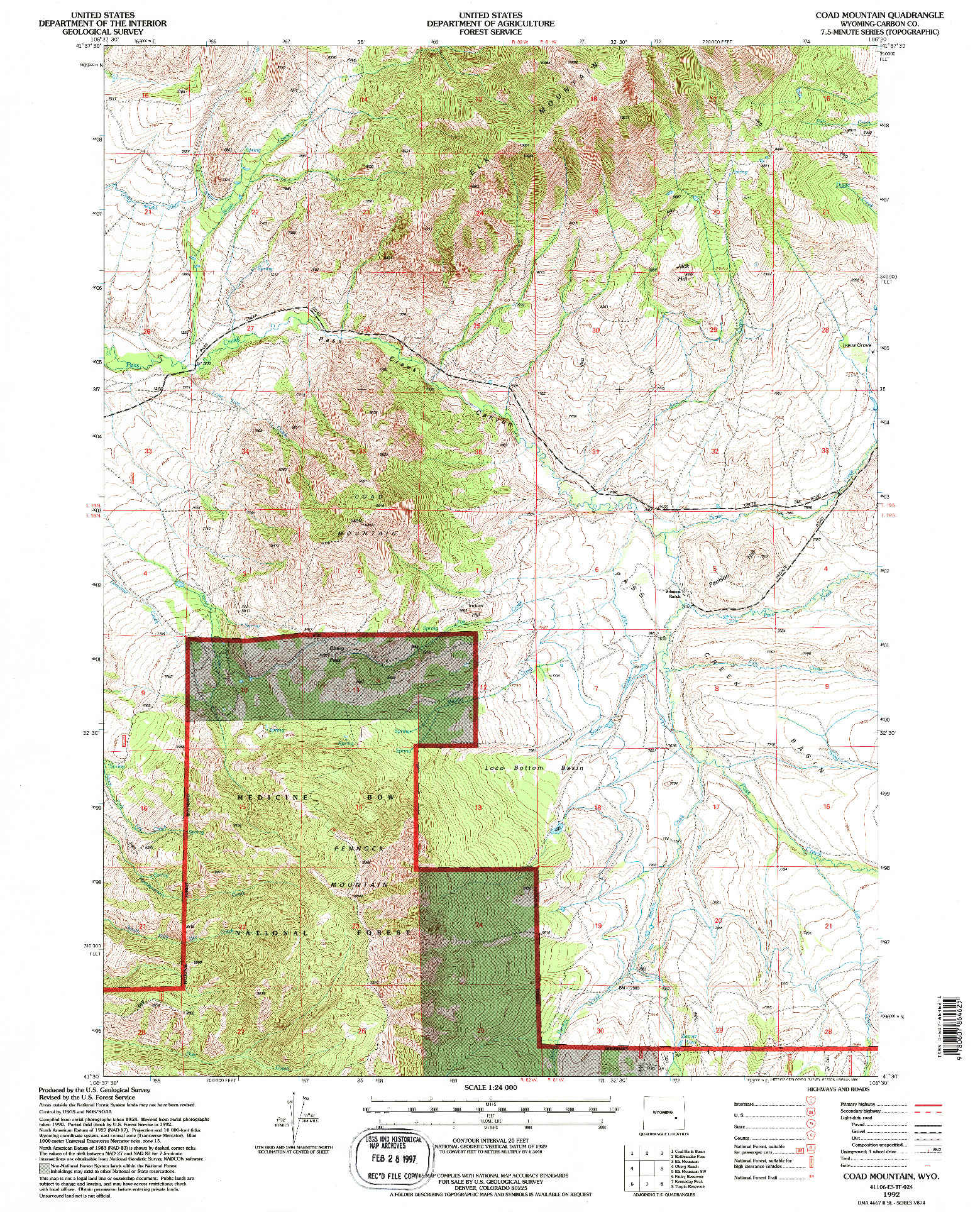 USGS 1:24000-SCALE QUADRANGLE FOR COAD MOUNTAIN, WY 1992