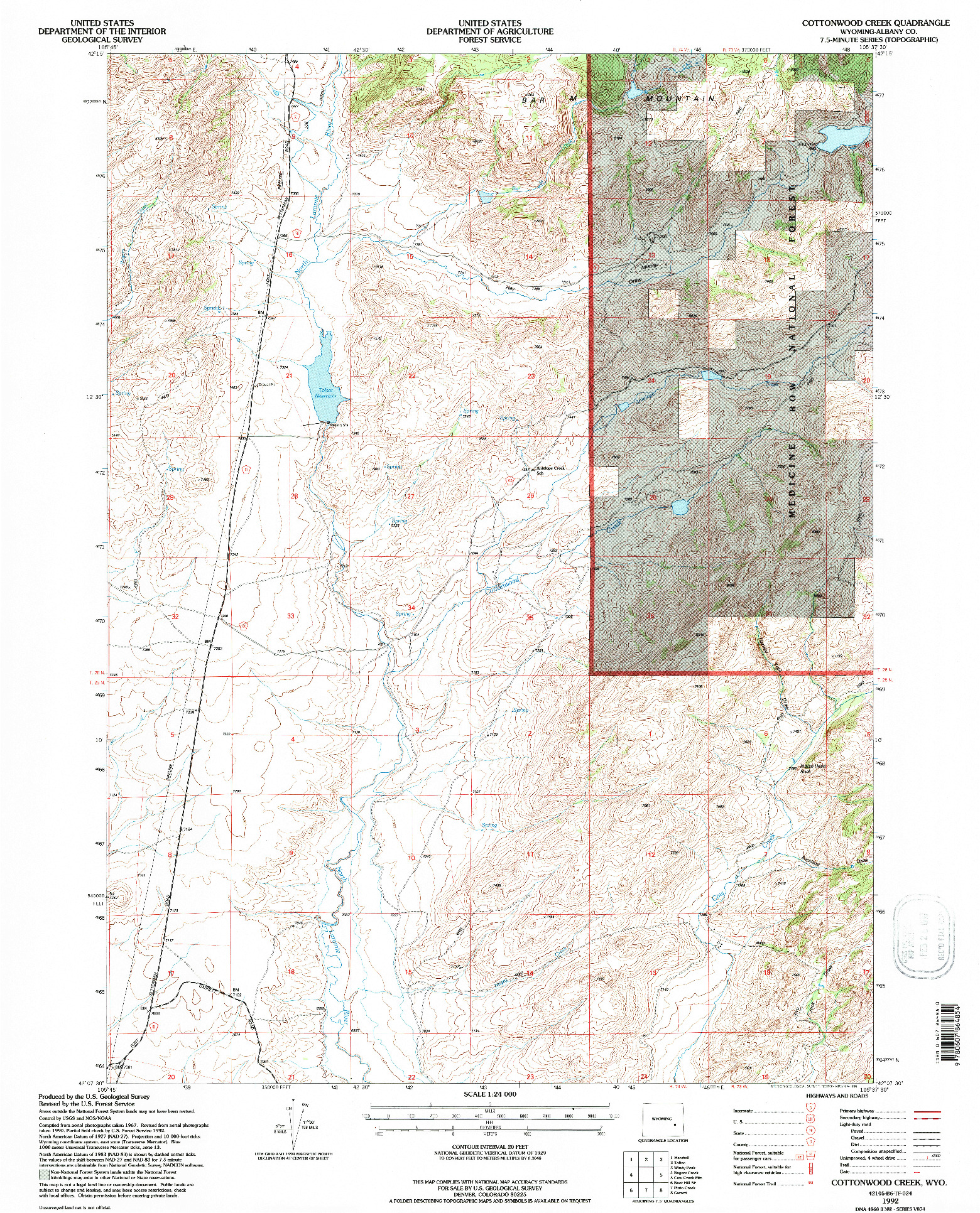 USGS 1:24000-SCALE QUADRANGLE FOR COTTONWOOD CREEK, WY 1992