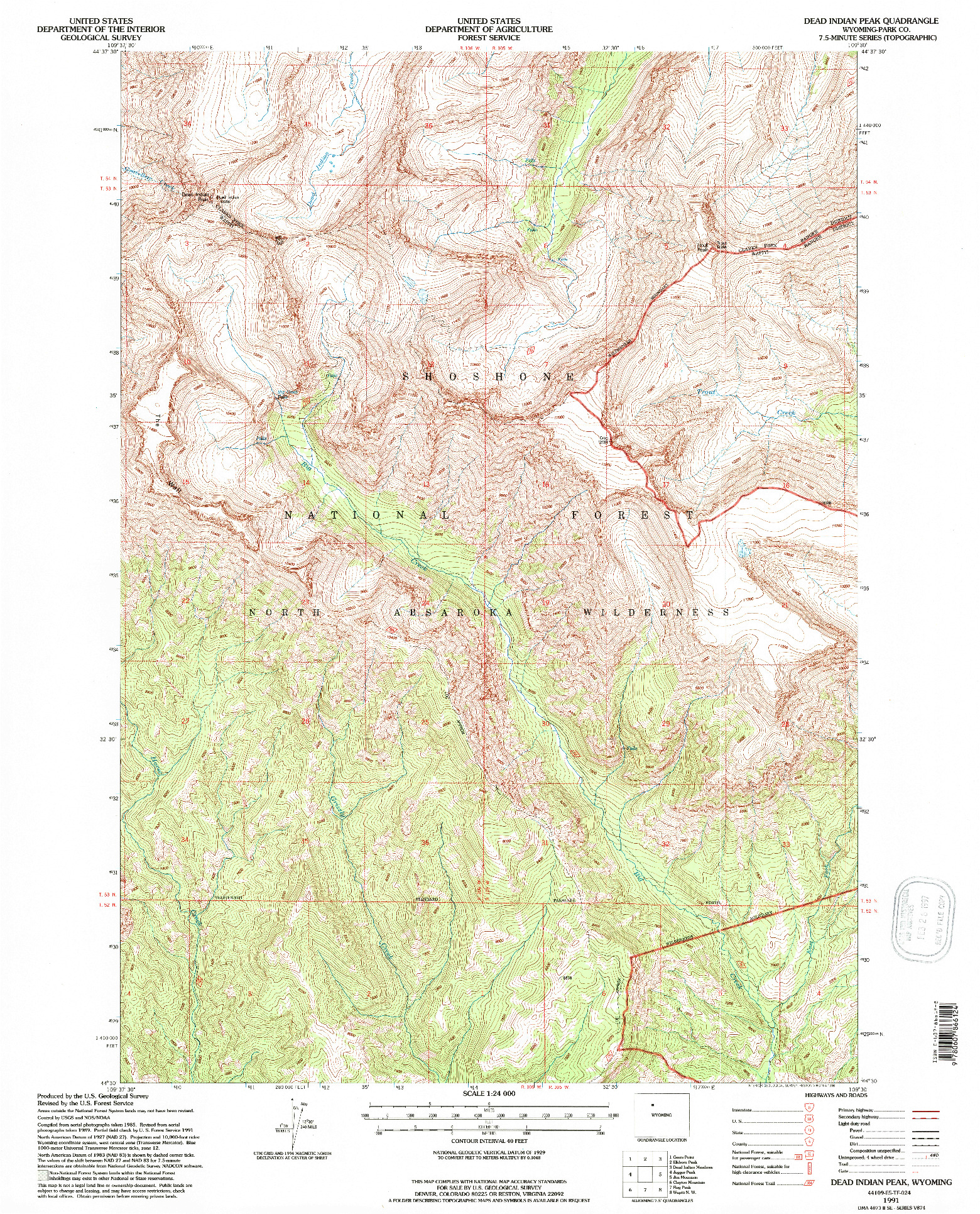 USGS 1:24000-SCALE QUADRANGLE FOR DEAD INDIAN PEAK, WY 1991