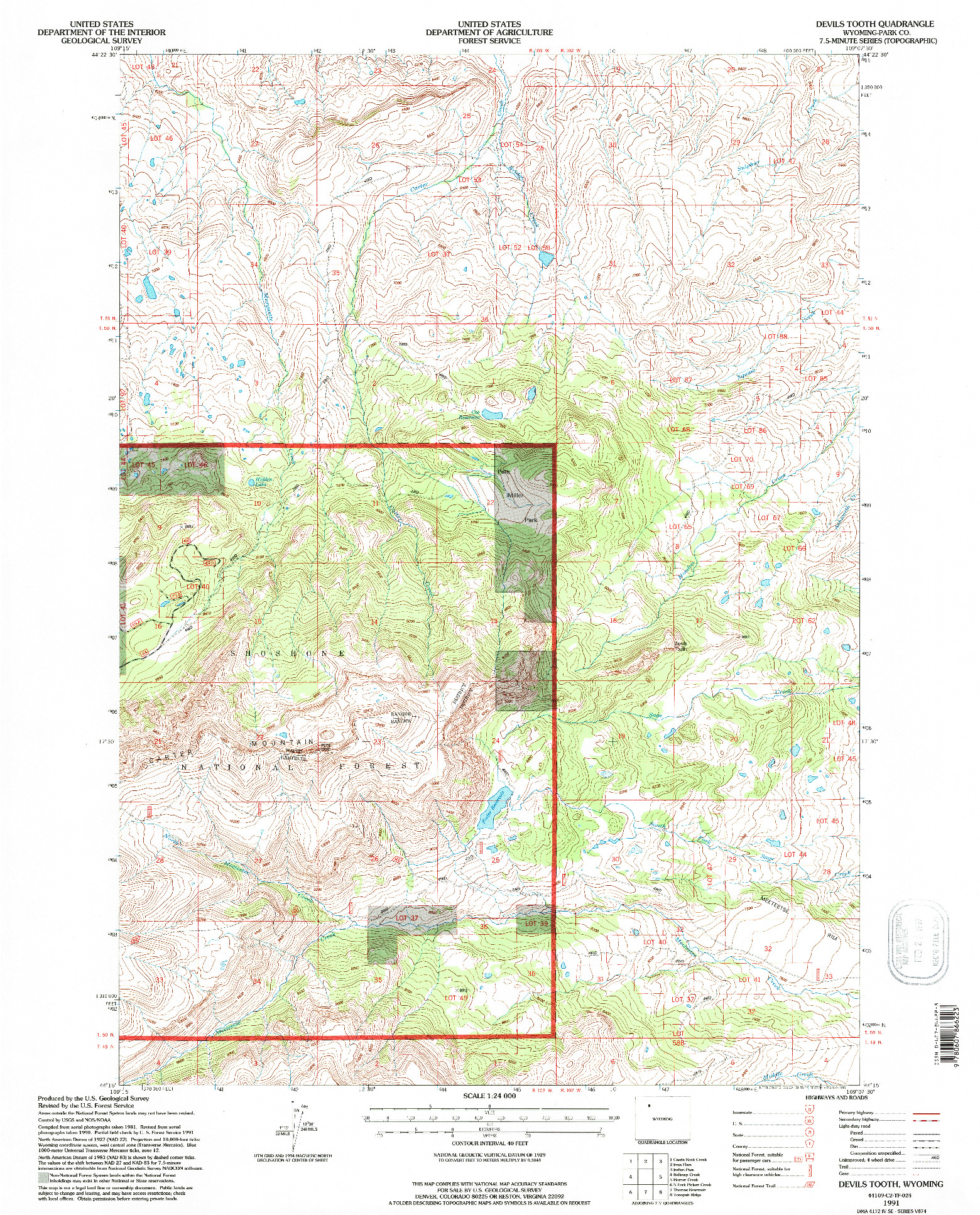 USGS 1:24000-SCALE QUADRANGLE FOR DEVILS TOOTH, WY 1991