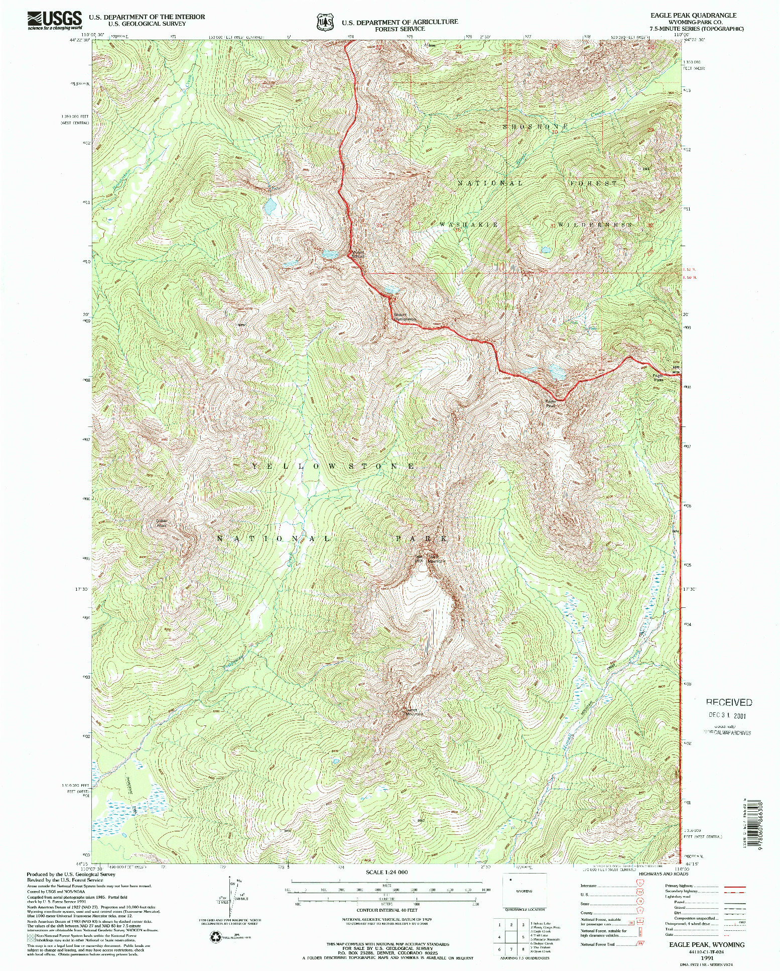 USGS 1:24000-SCALE QUADRANGLE FOR EAGLE PASS, WY 1991