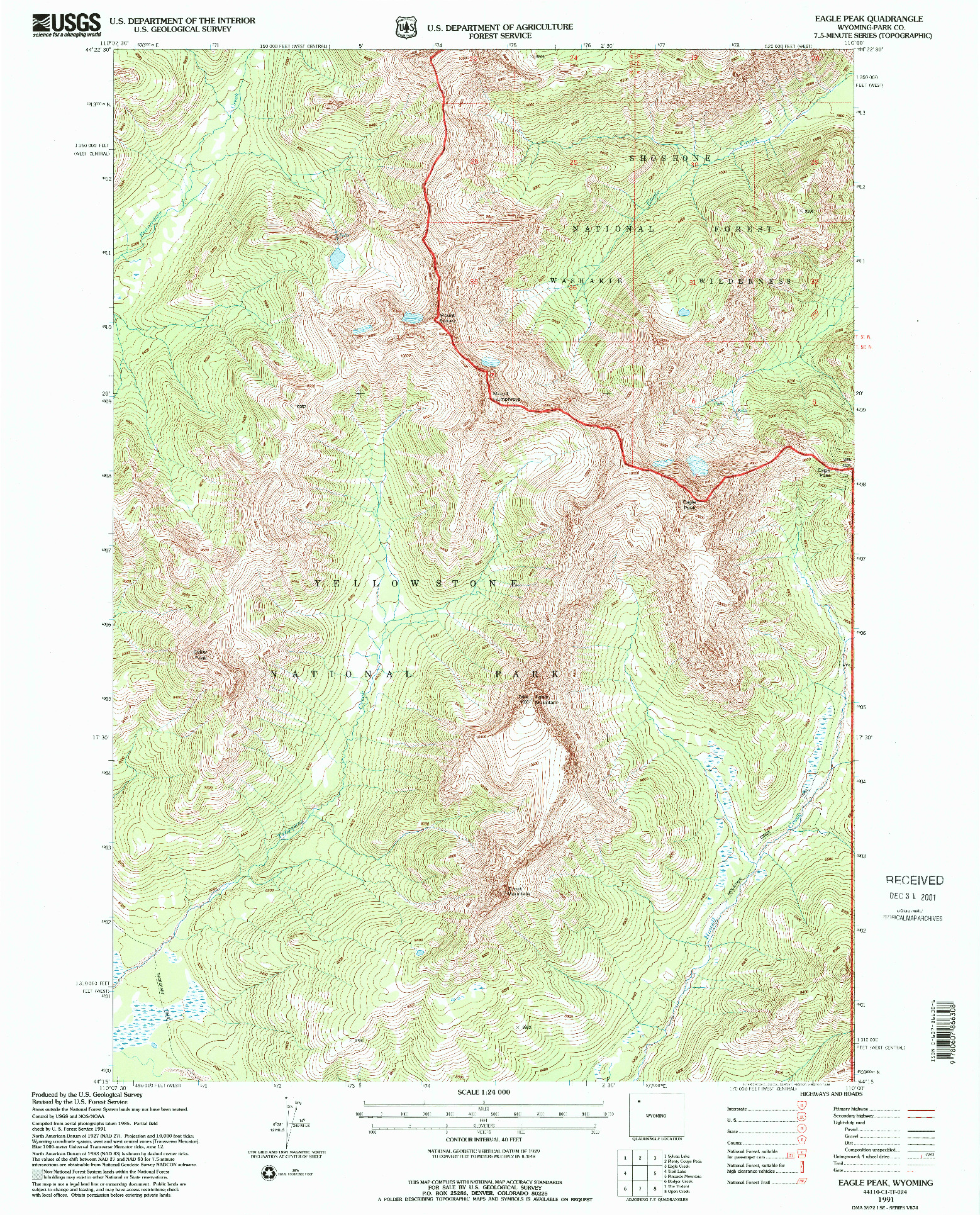 USGS 1:24000-SCALE QUADRANGLE FOR EAGLE PEAK, WY 1991