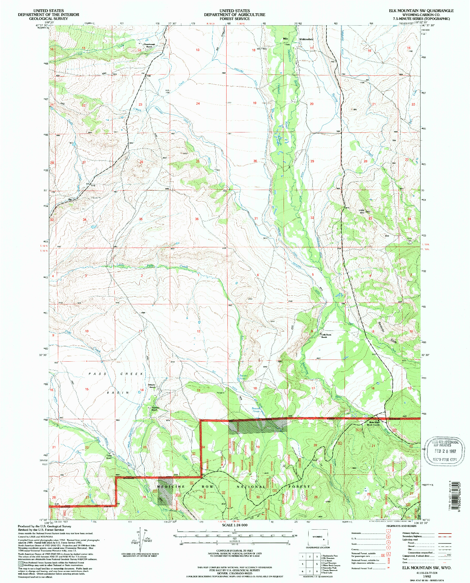 USGS 1:24000-SCALE QUADRANGLE FOR ELK MOUNTAIN SW, WY 1992
