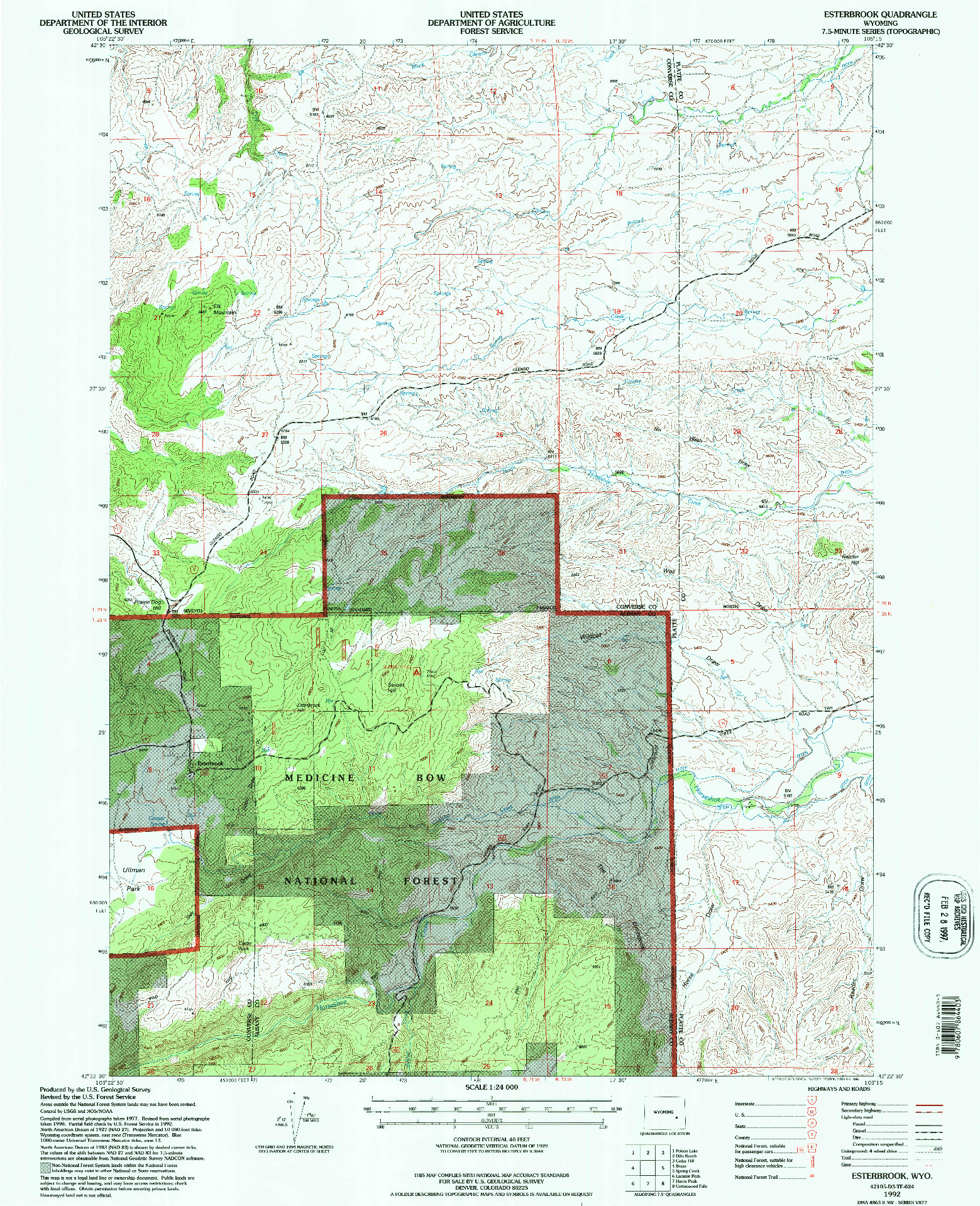 USGS 1:24000-SCALE QUADRANGLE FOR ESTERBROOK, WY 1992