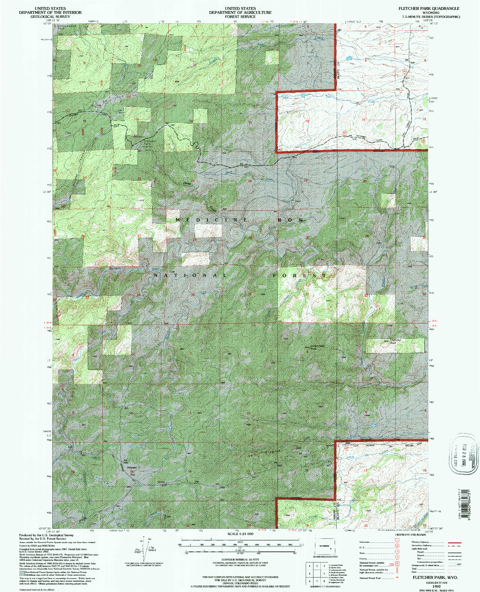 USGS 1:24000-SCALE QUADRANGLE FOR FLETCHER PARK, WY 1992