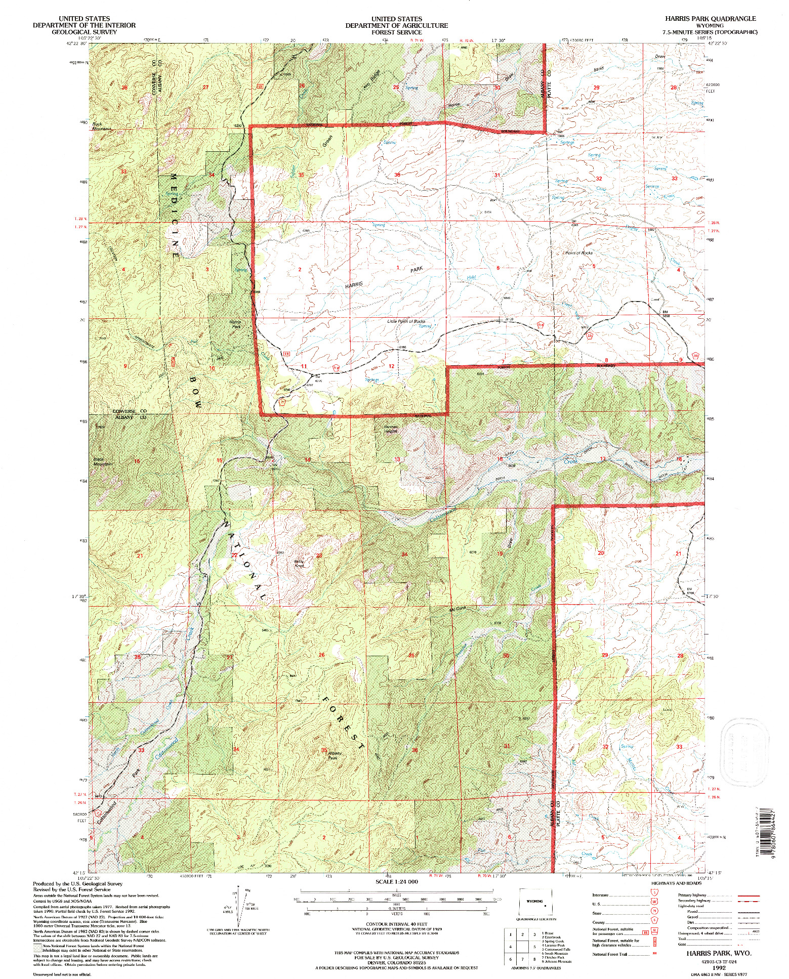 USGS 1:24000-SCALE QUADRANGLE FOR HARRIS PARK, WY 1992