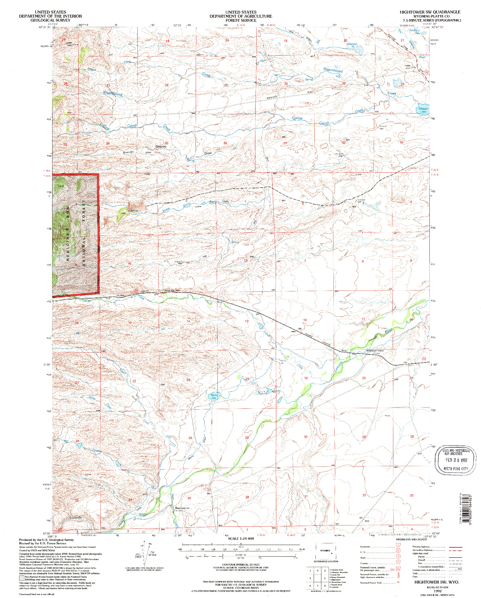 USGS 1:24000-SCALE QUADRANGLE FOR HIGHTOWER SW, WY 1992