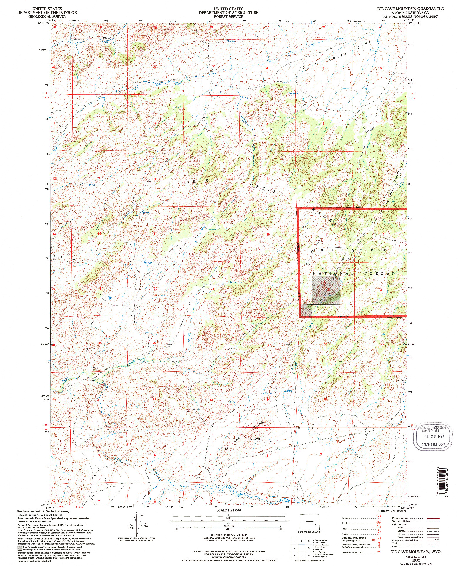 USGS 1:24000-SCALE QUADRANGLE FOR ICE CAVE MOUNTAIN, WY 1992