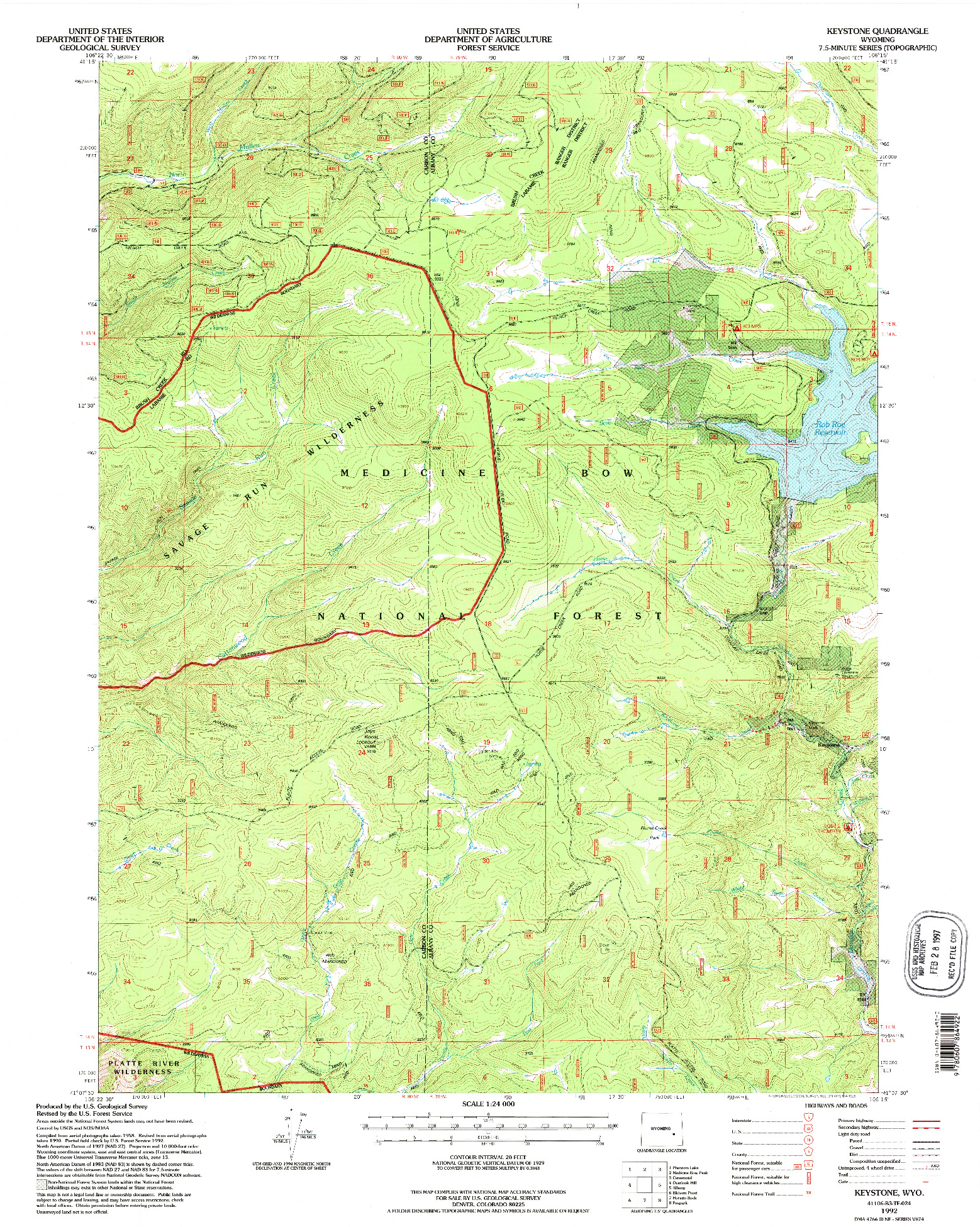 USGS 1:24000-SCALE QUADRANGLE FOR KEYSTONE, WY 1992