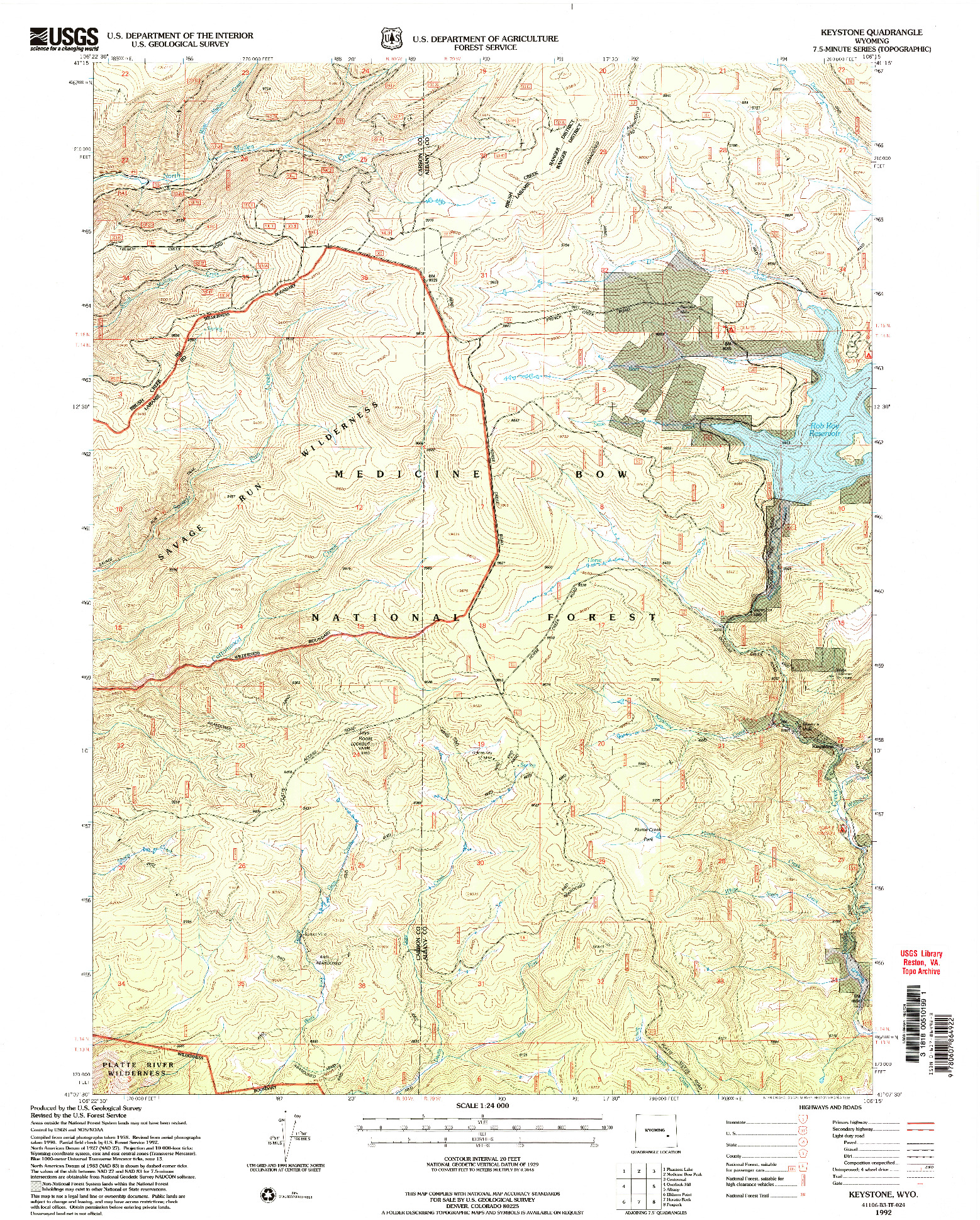 USGS 1:24000-SCALE QUADRANGLE FOR KEYSTONE, WY 1992