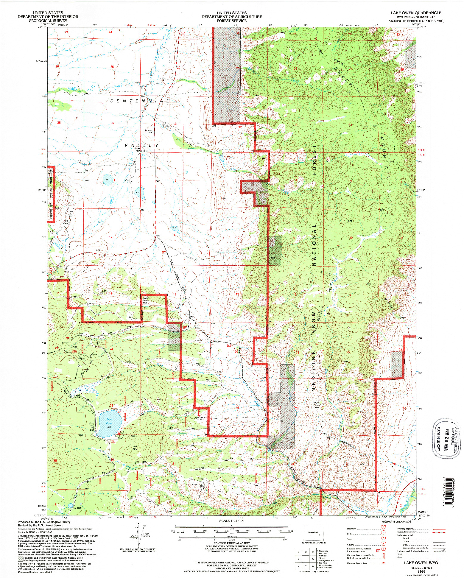 USGS 1:24000-SCALE QUADRANGLE FOR LAKE OWEN, WY 1992