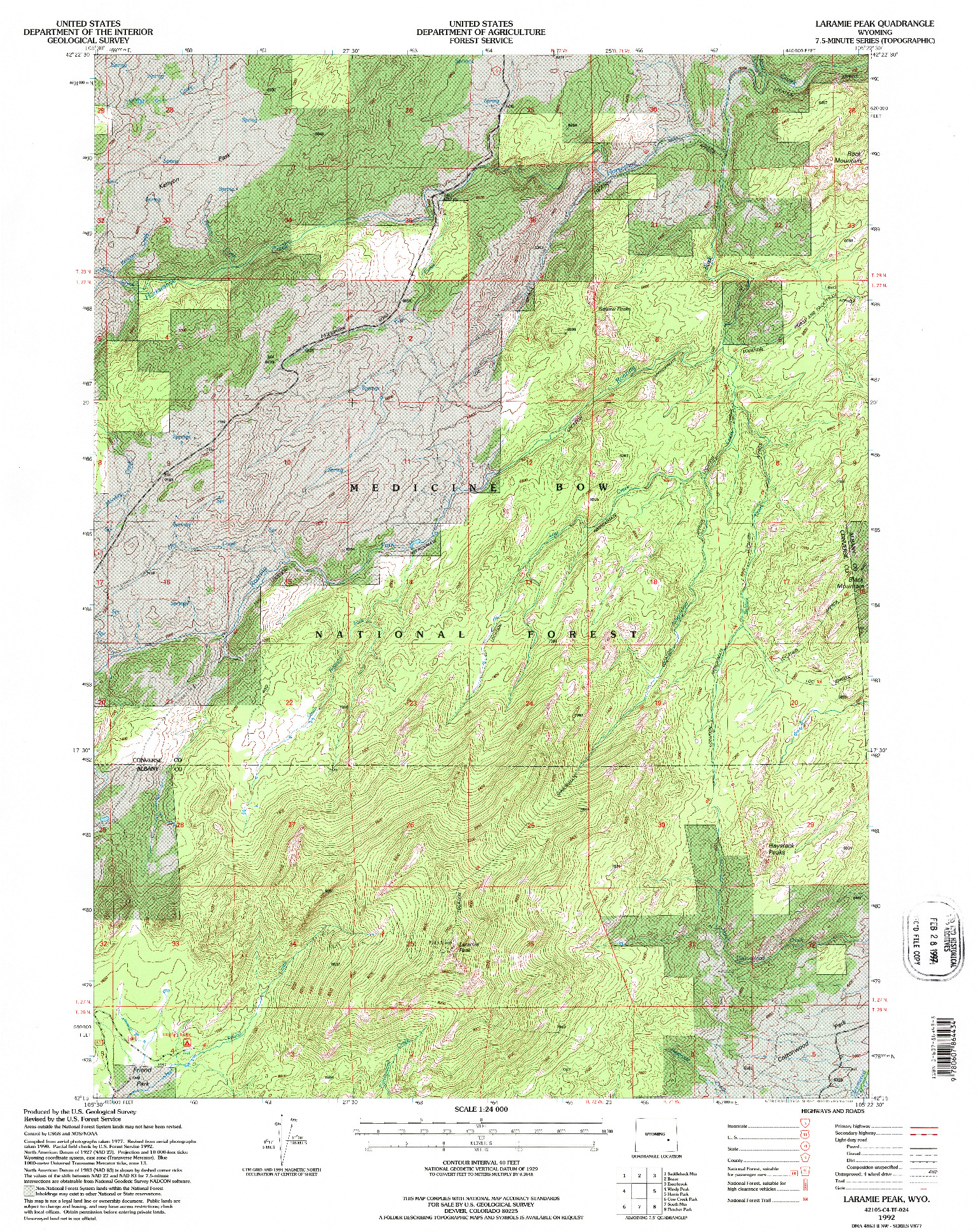 USGS 1:24000-SCALE QUADRANGLE FOR LARAMIE PEAK, WY 1992