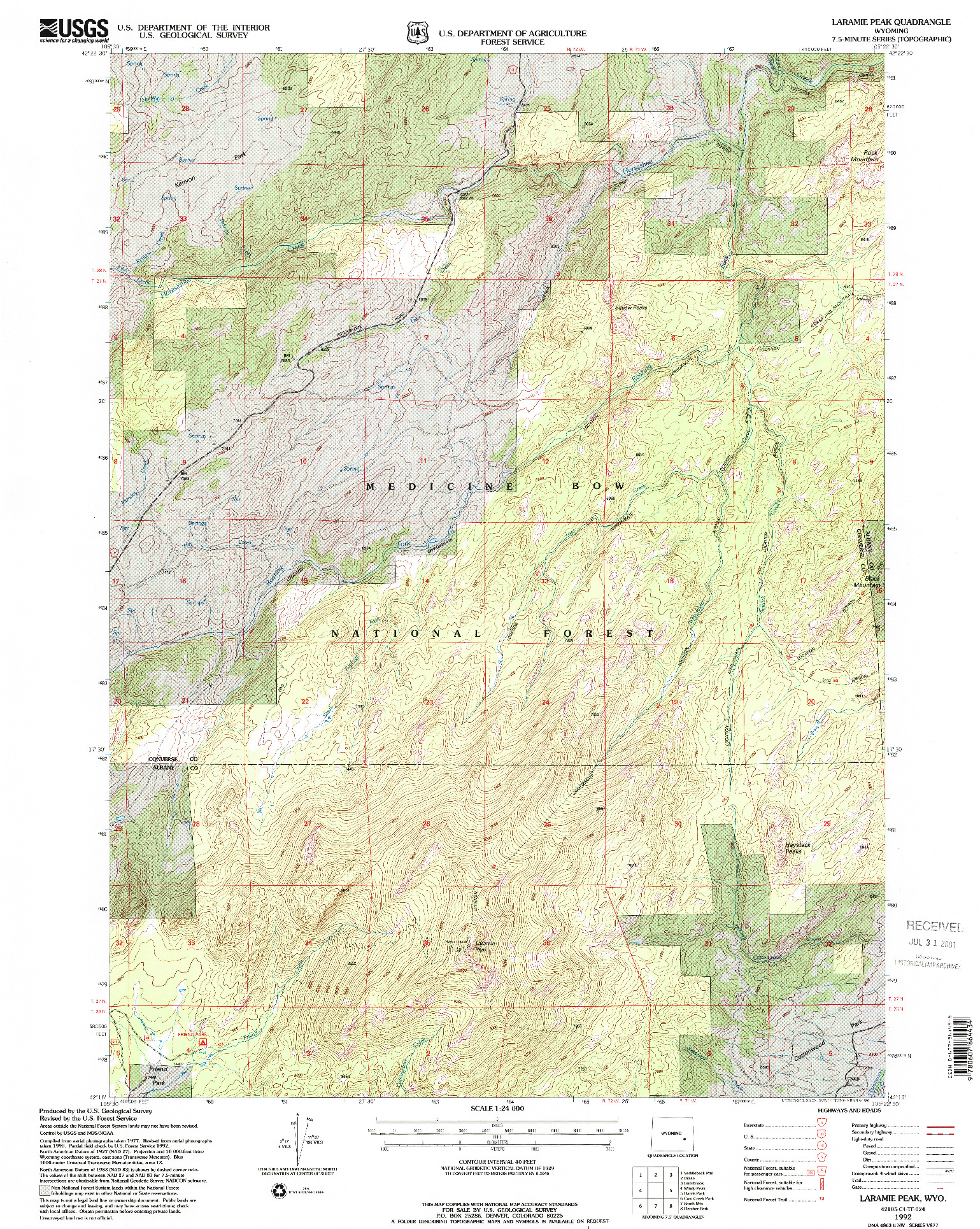 USGS 1:24000-SCALE QUADRANGLE FOR LARAMIE PEAK, WY 1992