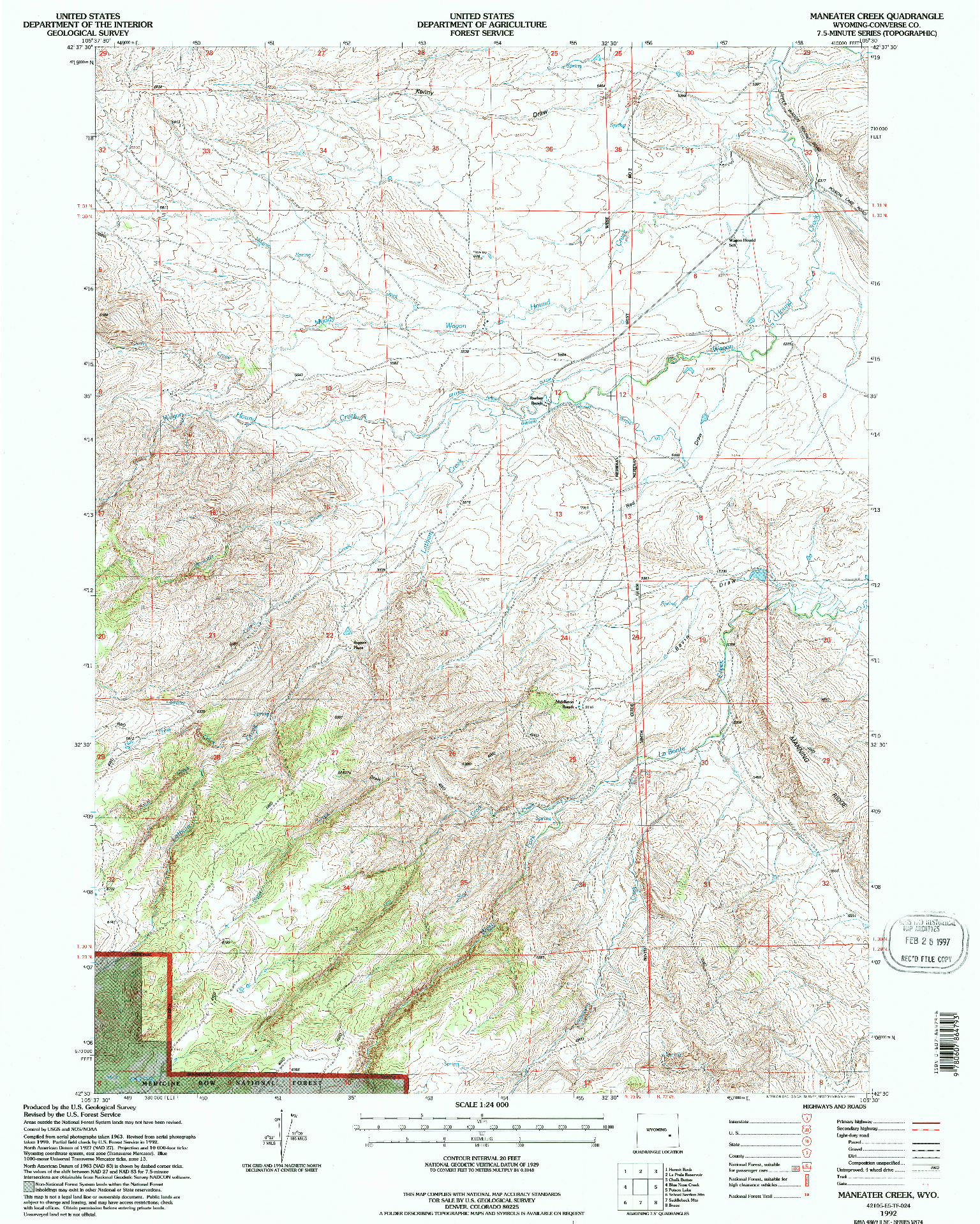 USGS 1:24000-SCALE QUADRANGLE FOR MANEATER CREEK, WY 1992