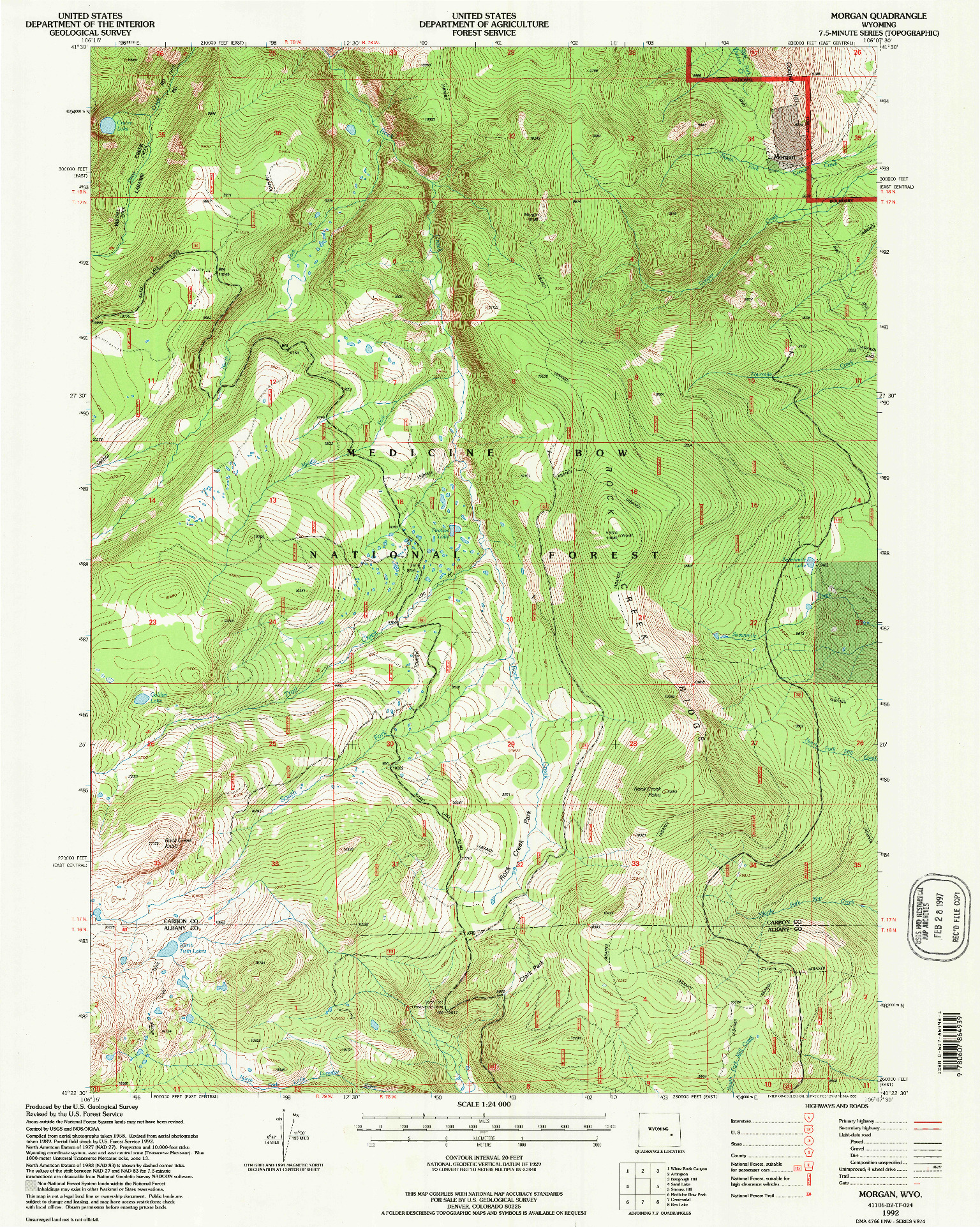 USGS 1:24000-SCALE QUADRANGLE FOR MORGAN, WY 1992