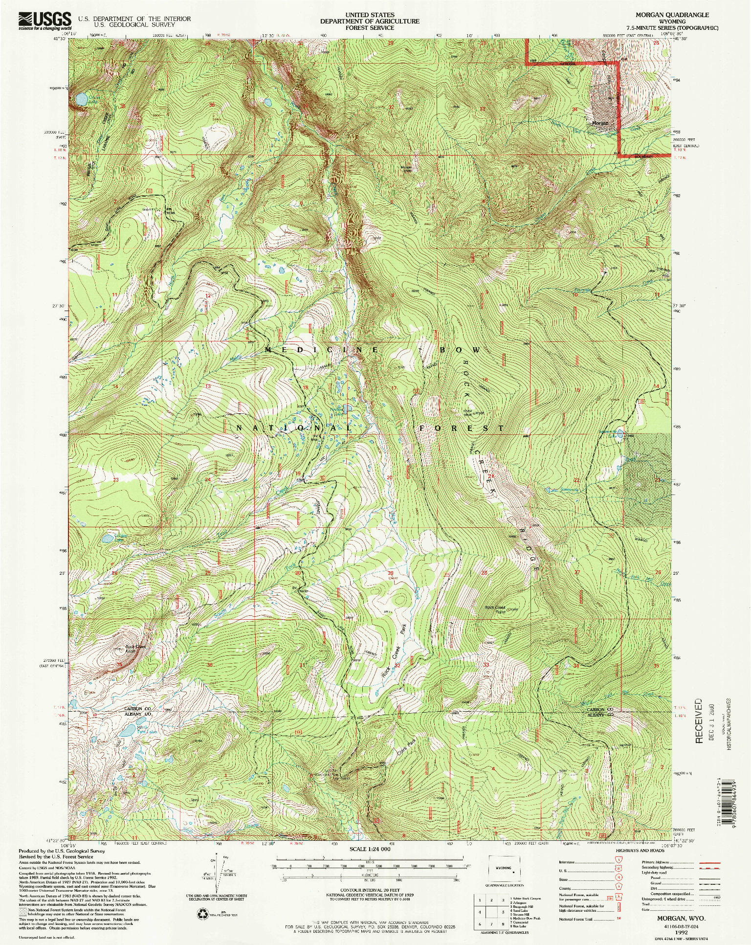 USGS 1:24000-SCALE QUADRANGLE FOR MORGAN, WY 1992