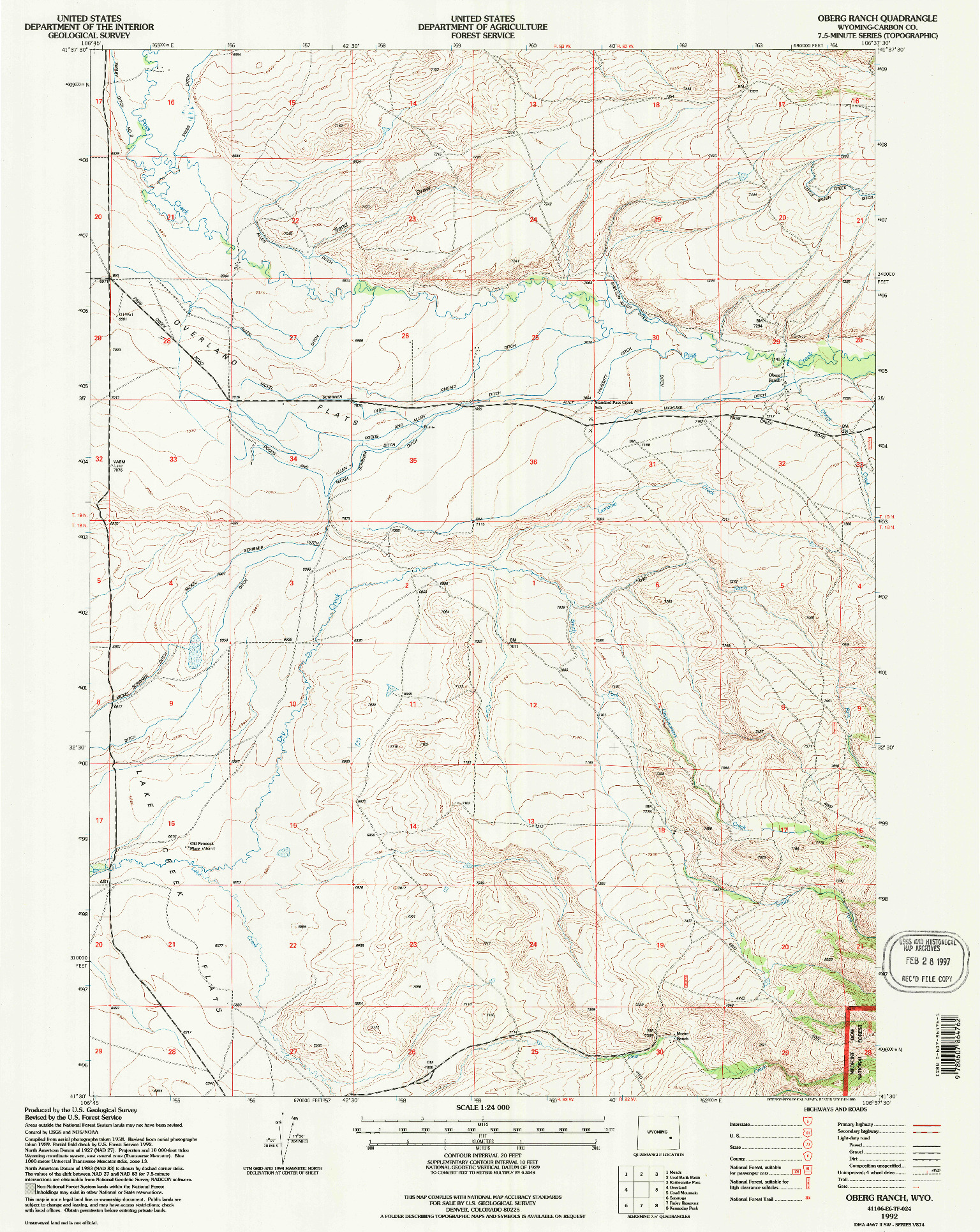 USGS 1:24000-SCALE QUADRANGLE FOR OBERG RANCH, WY 1992