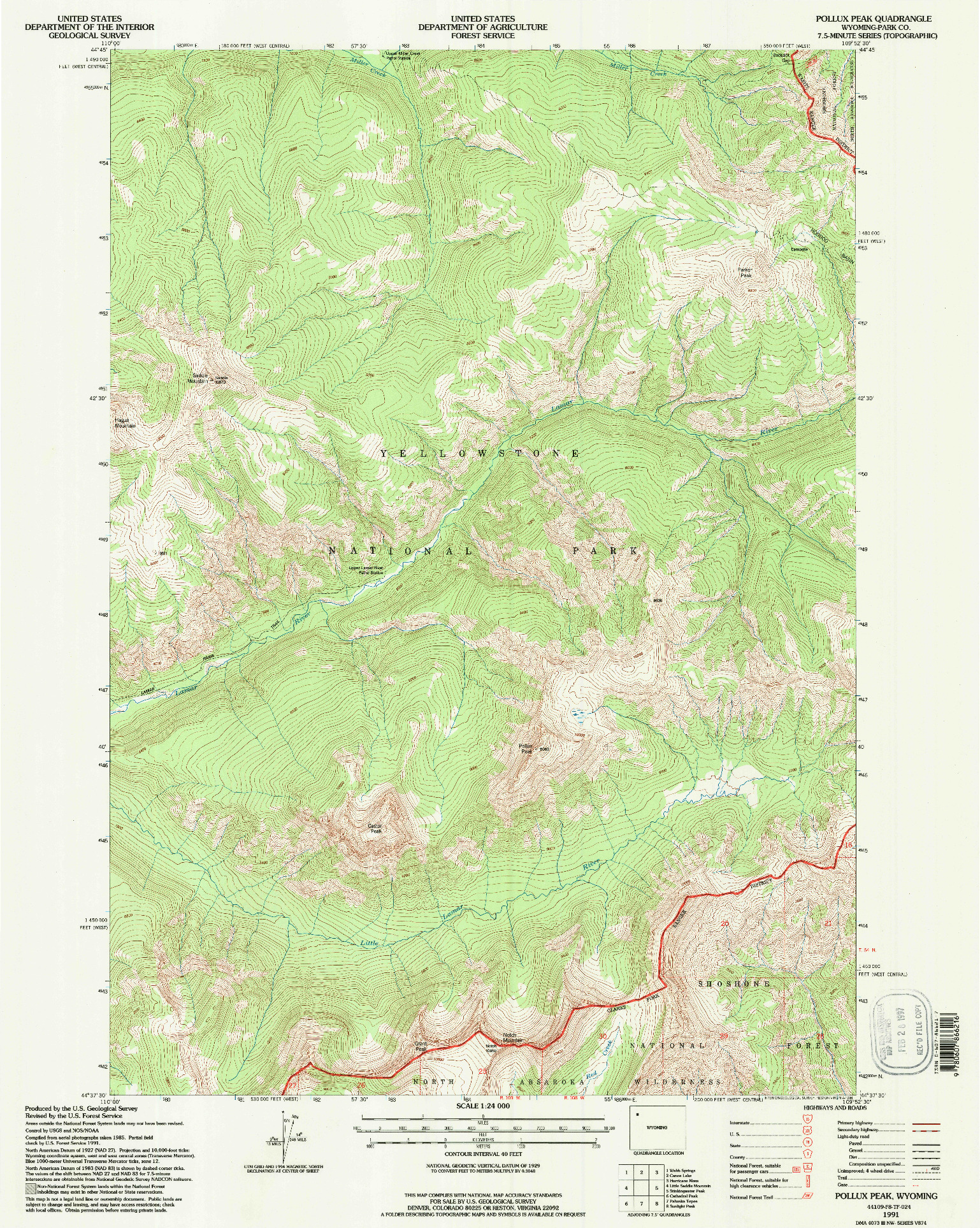 USGS 1:24000-SCALE QUADRANGLE FOR POLLUX PEAK, WY 1991
