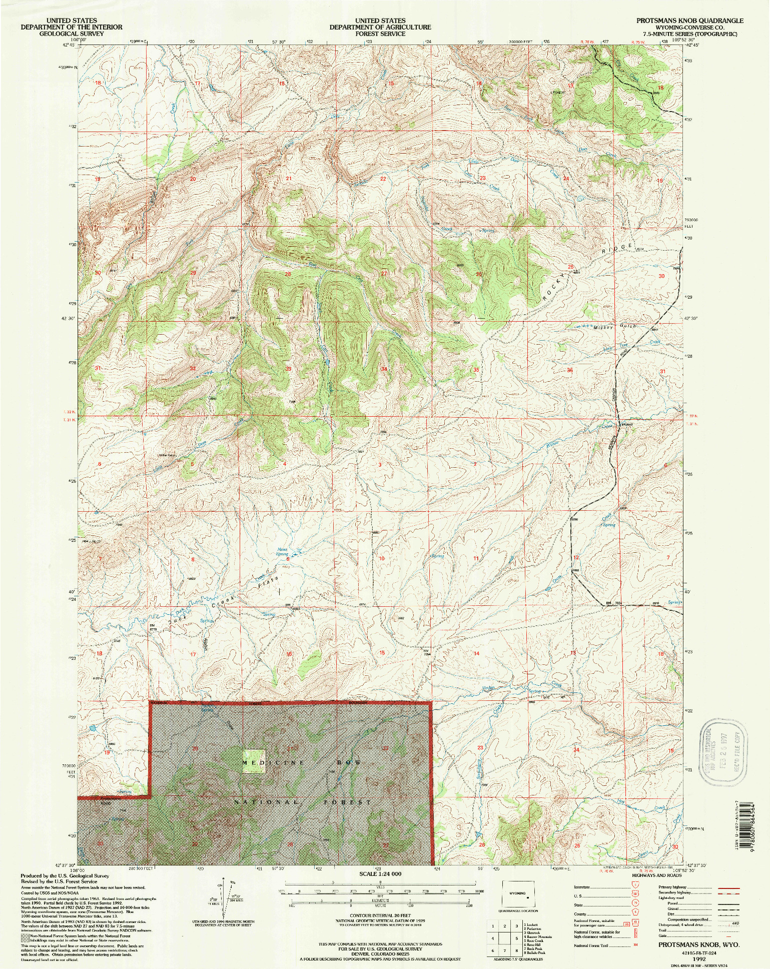 USGS 1:24000-SCALE QUADRANGLE FOR PROTSMANS KNOB, WY 1992