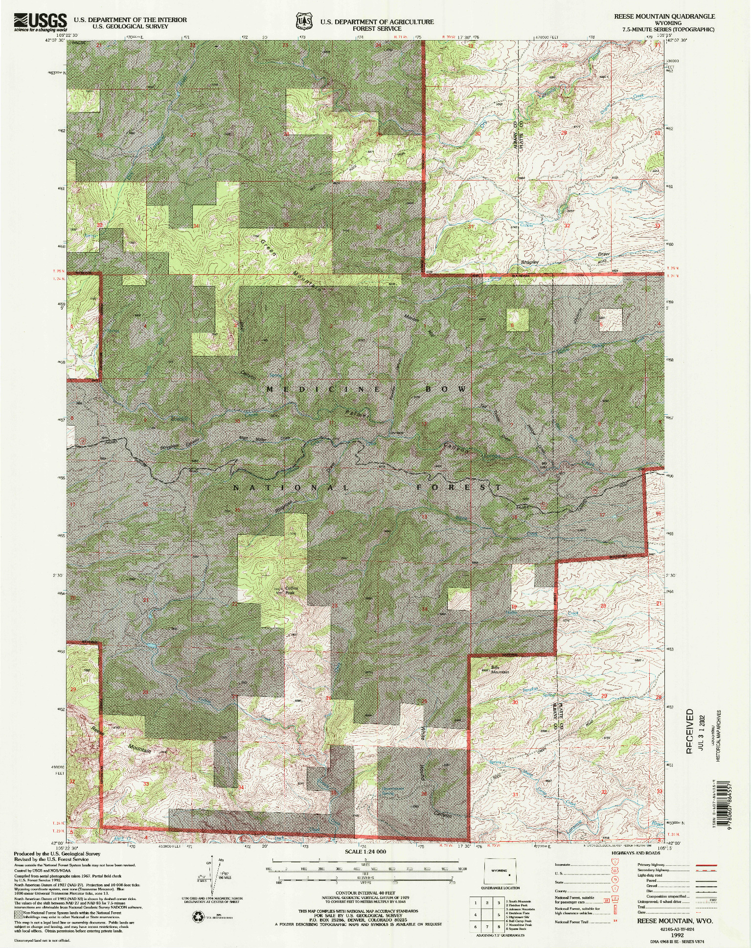 USGS 1:24000-SCALE QUADRANGLE FOR REESE MOUNTAIN, WY 1992
