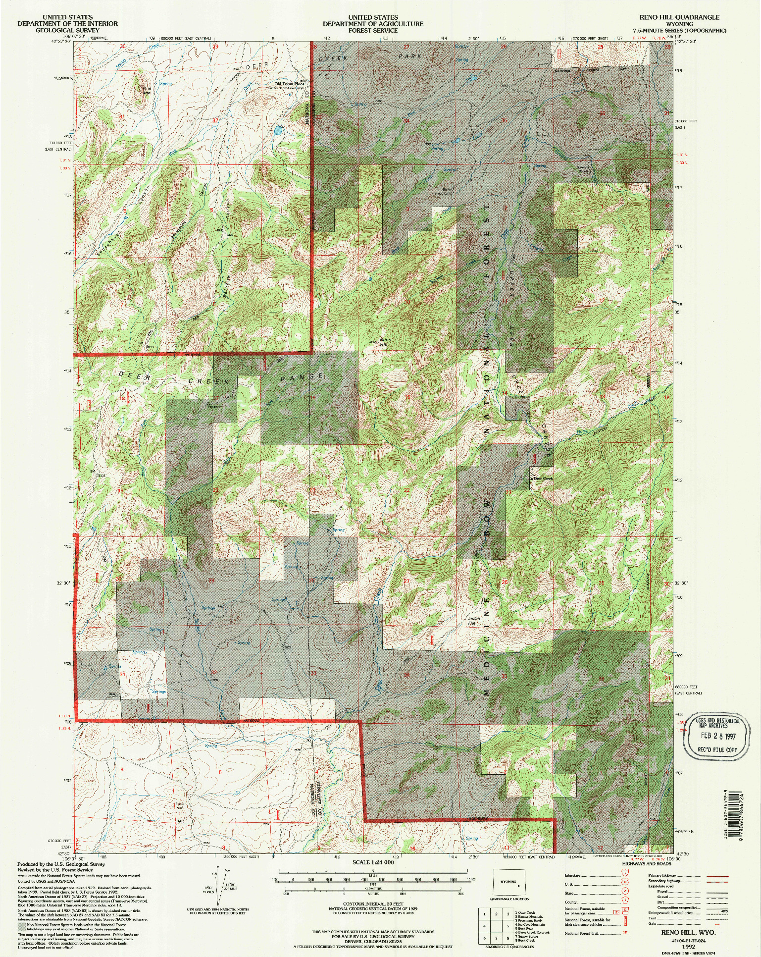 USGS 1:24000-SCALE QUADRANGLE FOR RENO HILL, WY 1992
