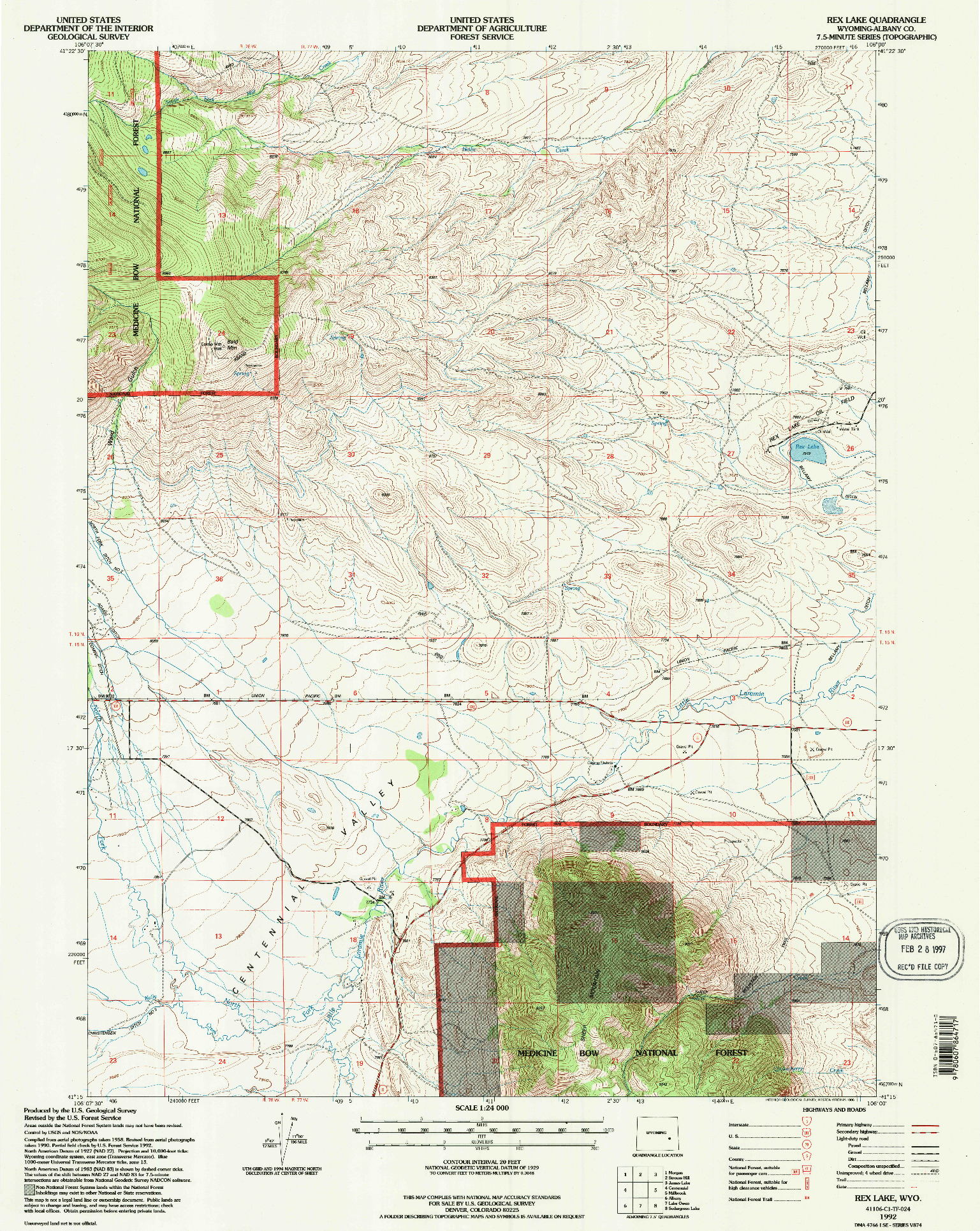 USGS 1:24000-SCALE QUADRANGLE FOR REX LAKE, WY 1992