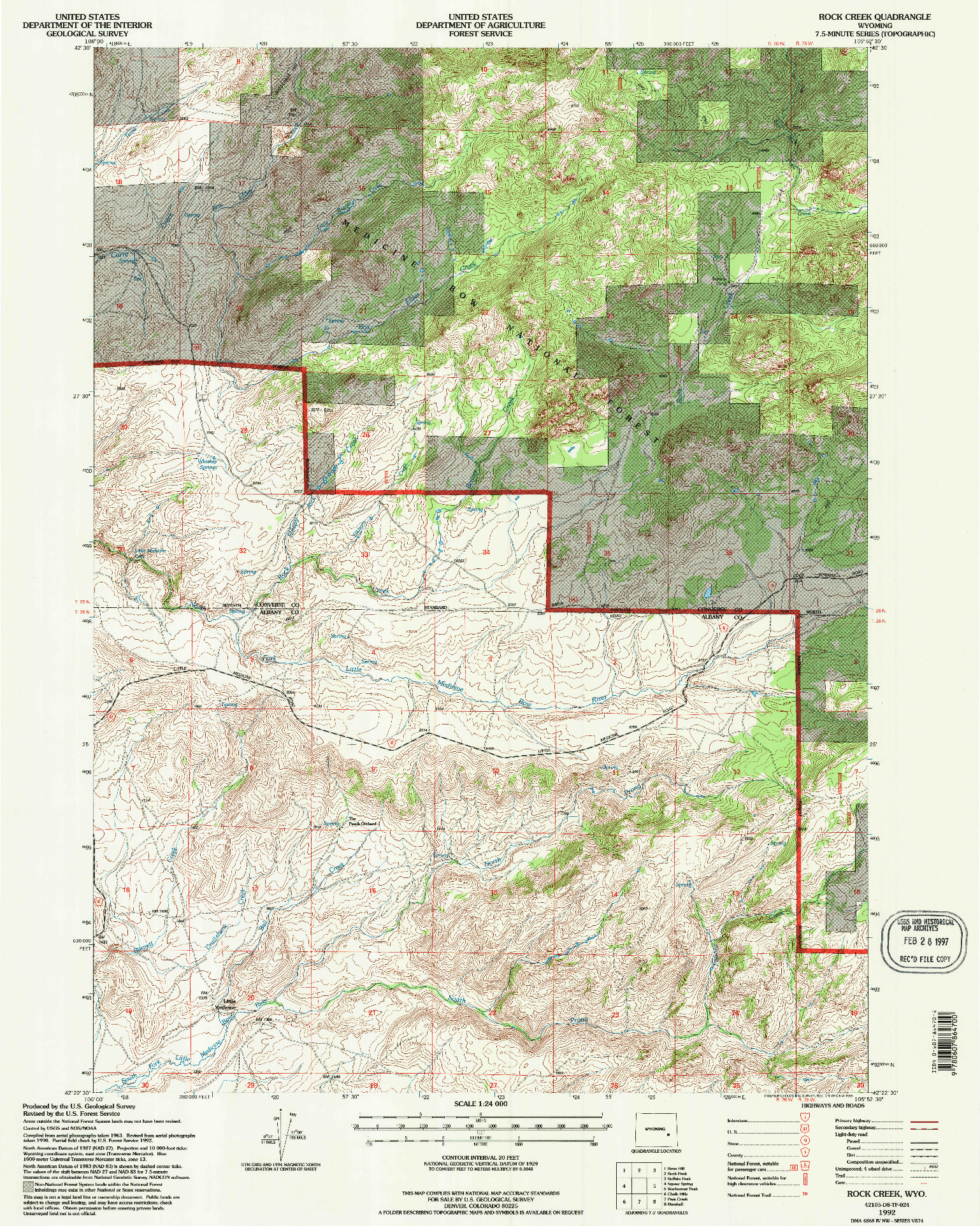 USGS 1:24000-SCALE QUADRANGLE FOR ROCK CREEK, WY 1992