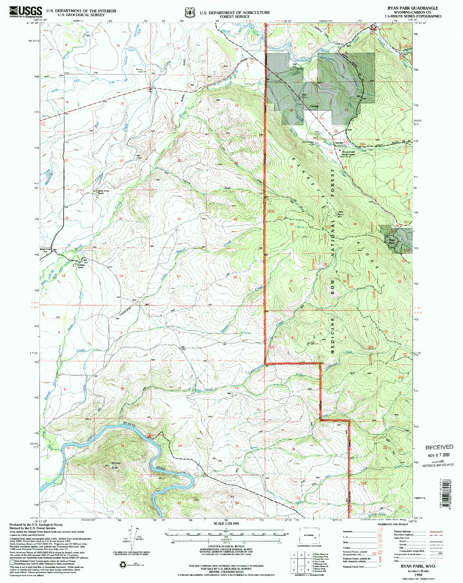 USGS 1:24000-SCALE QUADRANGLE FOR RYAN PARK, WY 1992